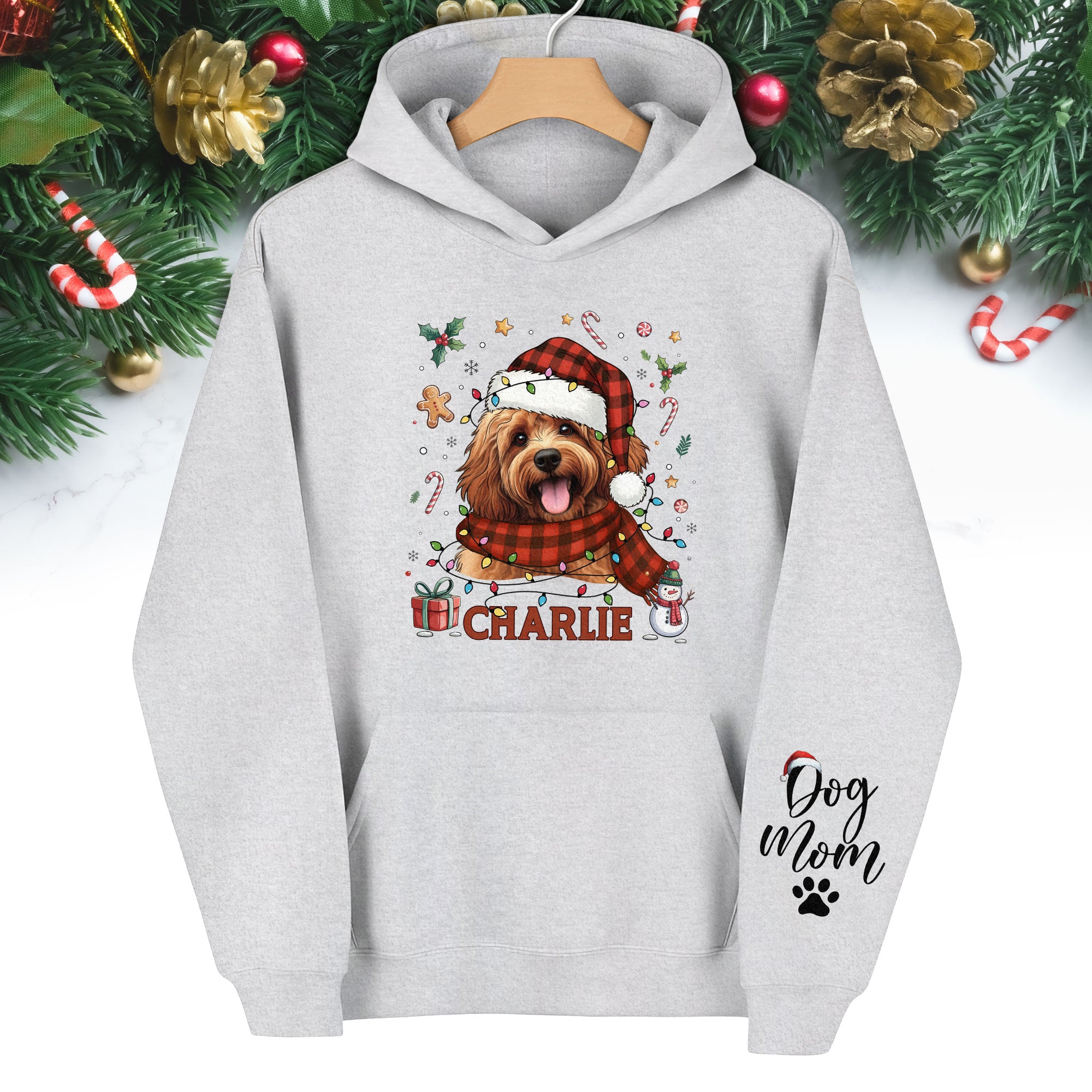 Personalized Dog Mom Hoodie – Custom Pet Photo Christmas Hoodie, Holiday Gift for Pet Lovers