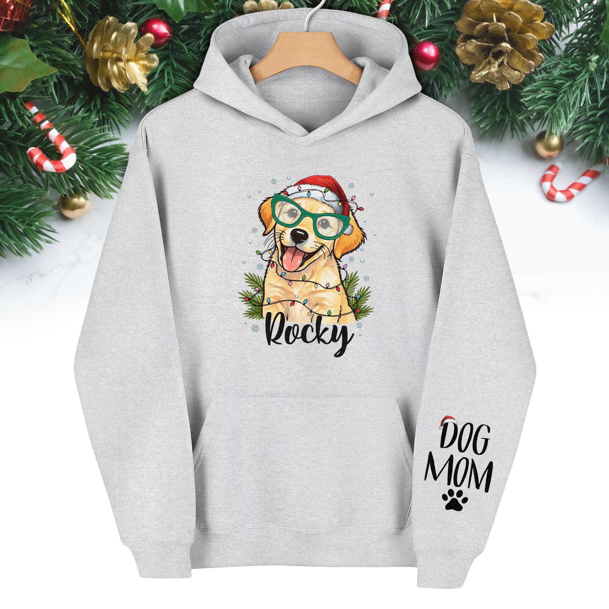 Custom Pet Photo Hoodie – Personalized Dog Mom Christmas Hoodie, Funny Gift for Women