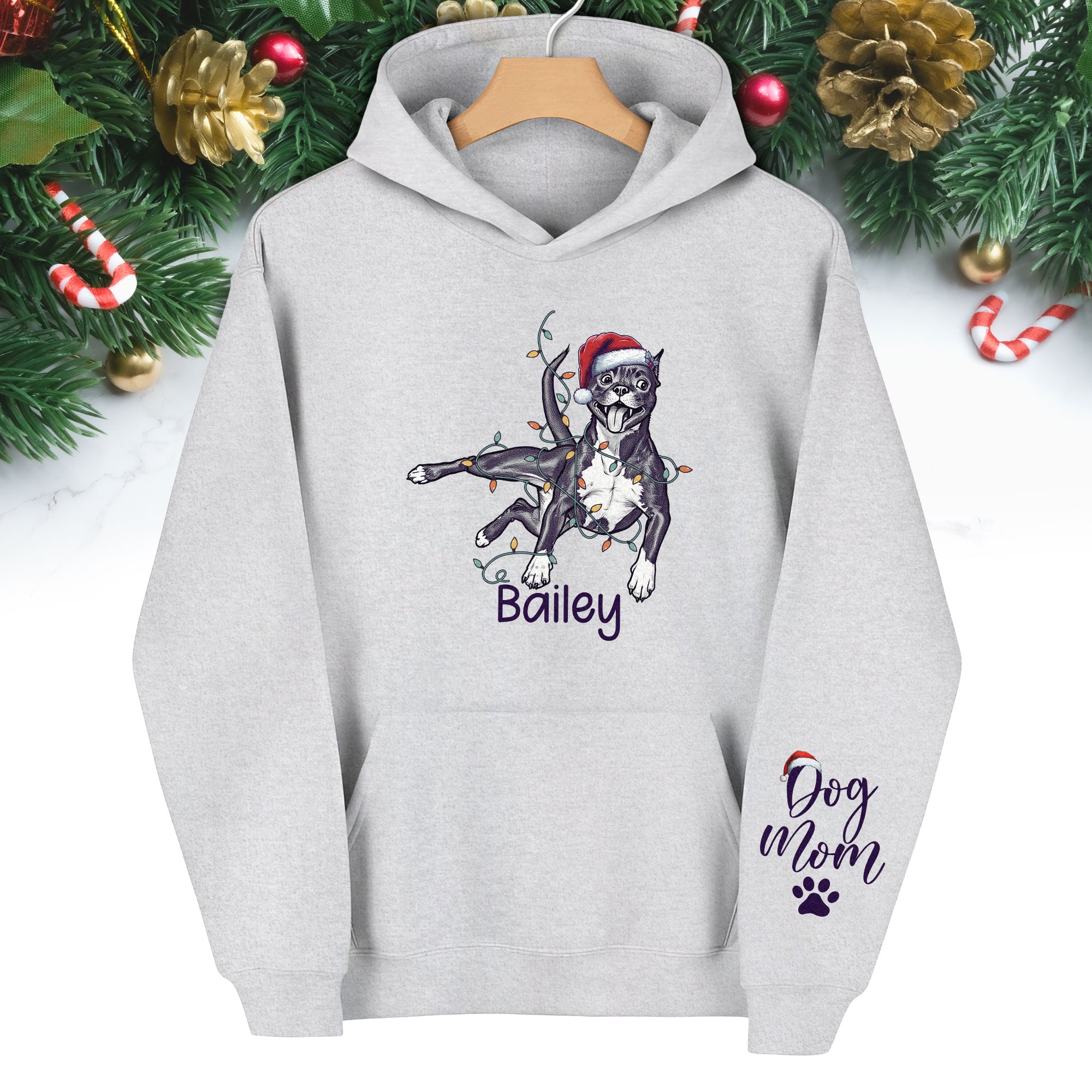 Christmas Dog Mom Hoodie – Personalized Pet Photo Hoodie, Custom Holiday Gift for Women
