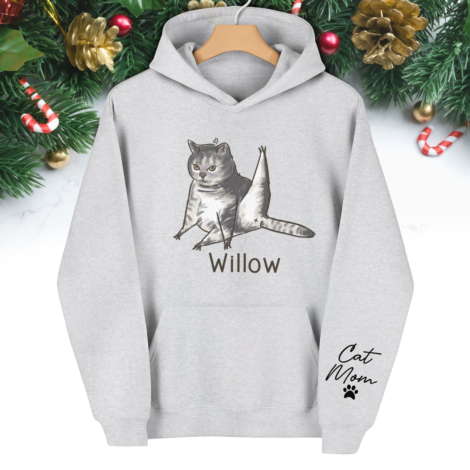 Custom Cat Mom Hoodie – Personalized Cat Hoodie with Pet Photo & Name, Funny Gift for Cat Lovers