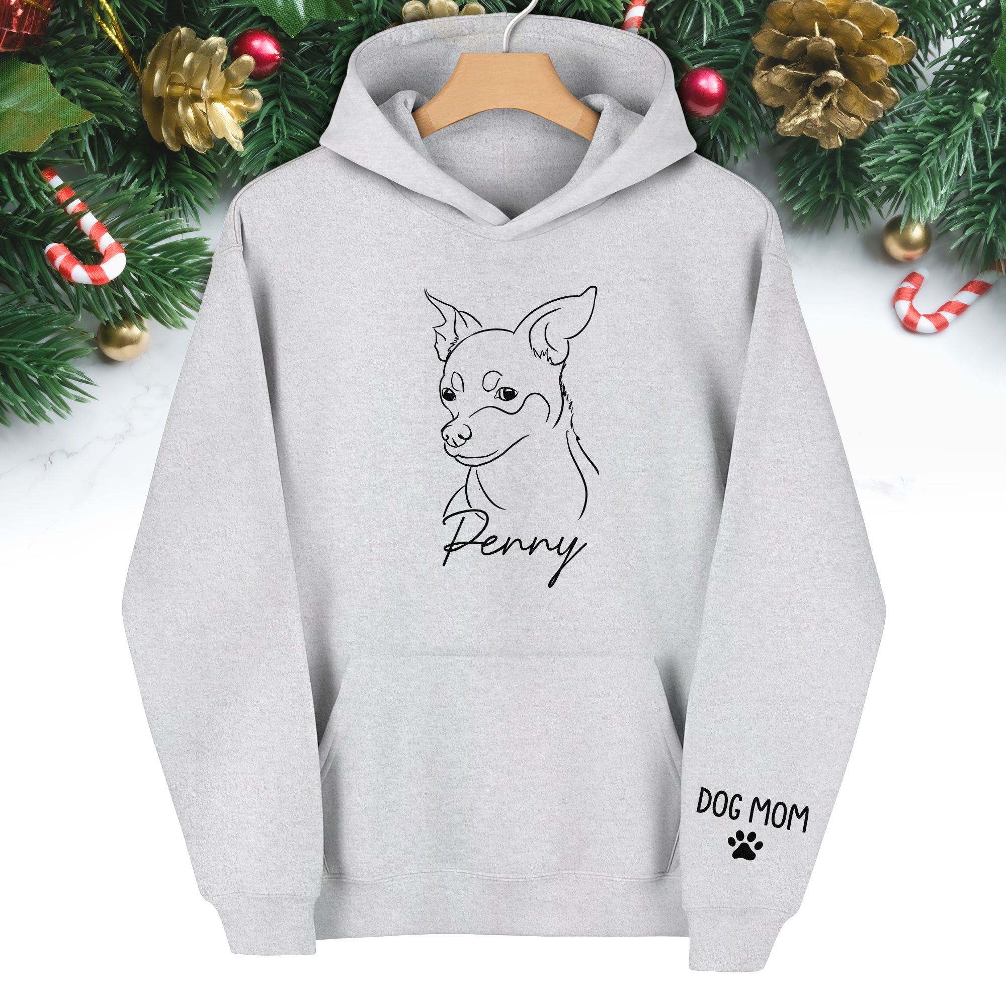 Personalized Dog Mom Hoodie – Custom Dog Line Art Hoodie with Pet Name, Unique Gift for Dog Lovers