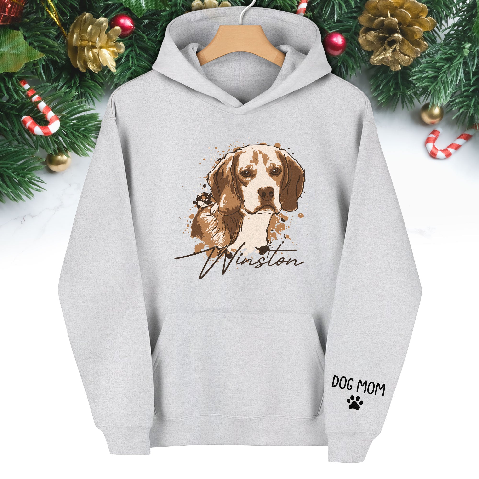 Personalized Dog Mom Hoodie – Custom Dog Portrait Hoodie with Pet Photo & Name, Unique Gift for Pet Lovers