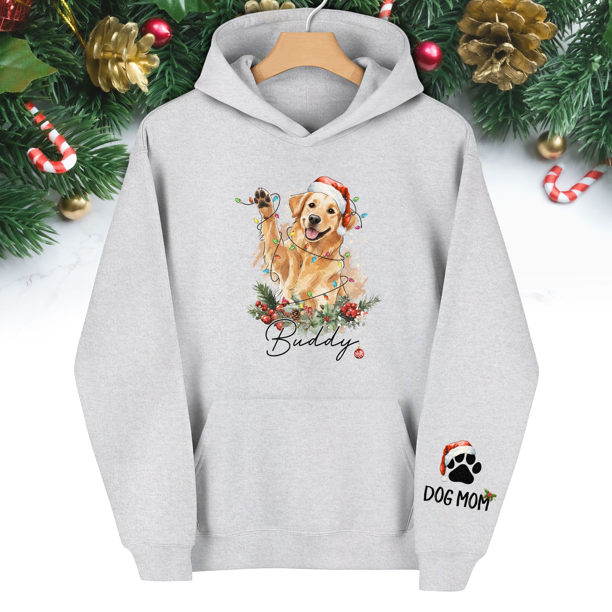 Personalized Dog Mom Hoodie – Custom Photo Hoodie with Your Dog’s Christmas Spirit
