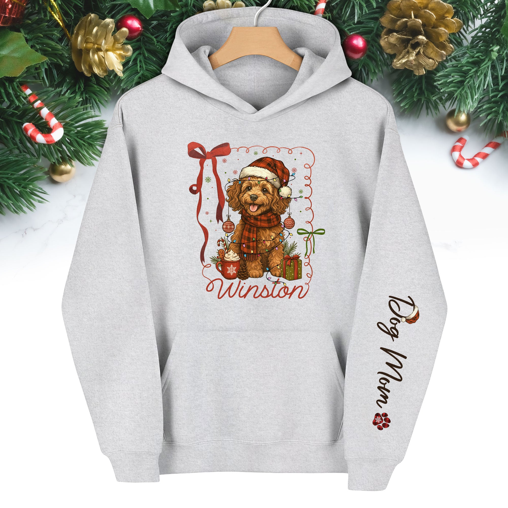 Custom Holiday Dog Mom Hoodie – Personalized Christmas Hoodie with Your Dog’s Photo