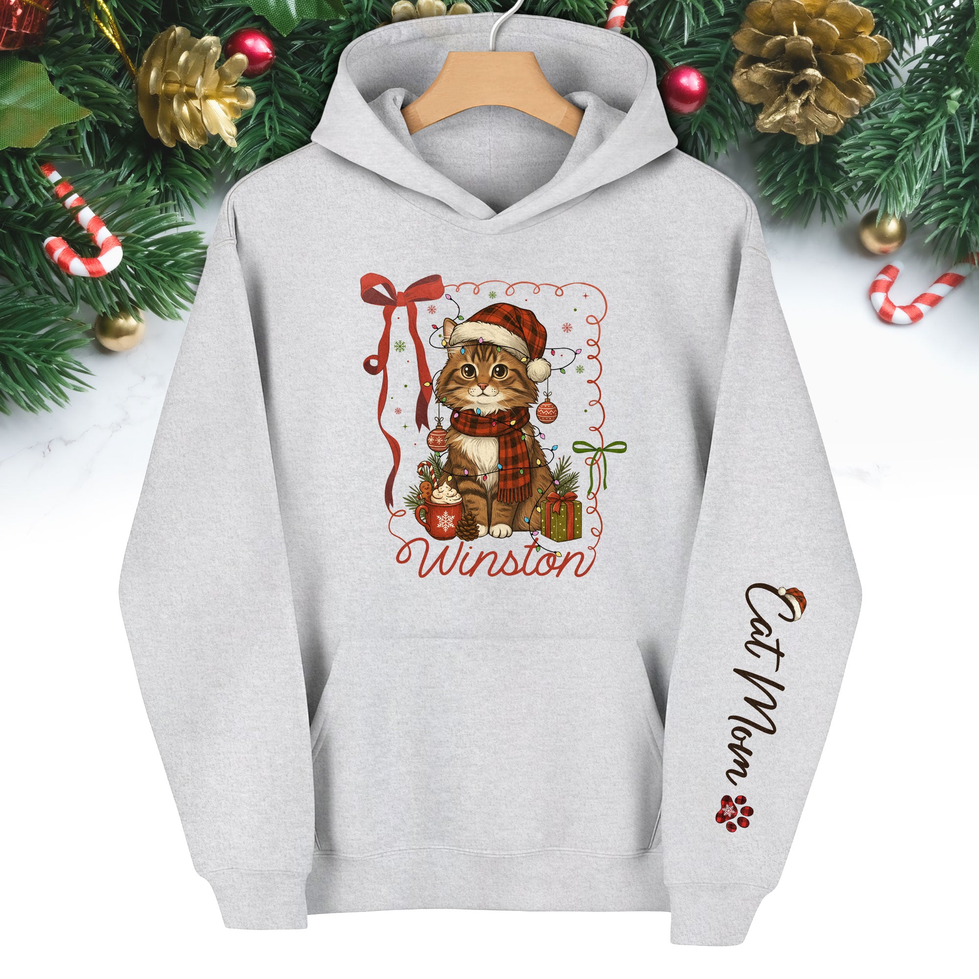 Personalized Cat Mom Hoodie – Custom Cat Photo Hoodie, Holiday Gift for Cat Lovers