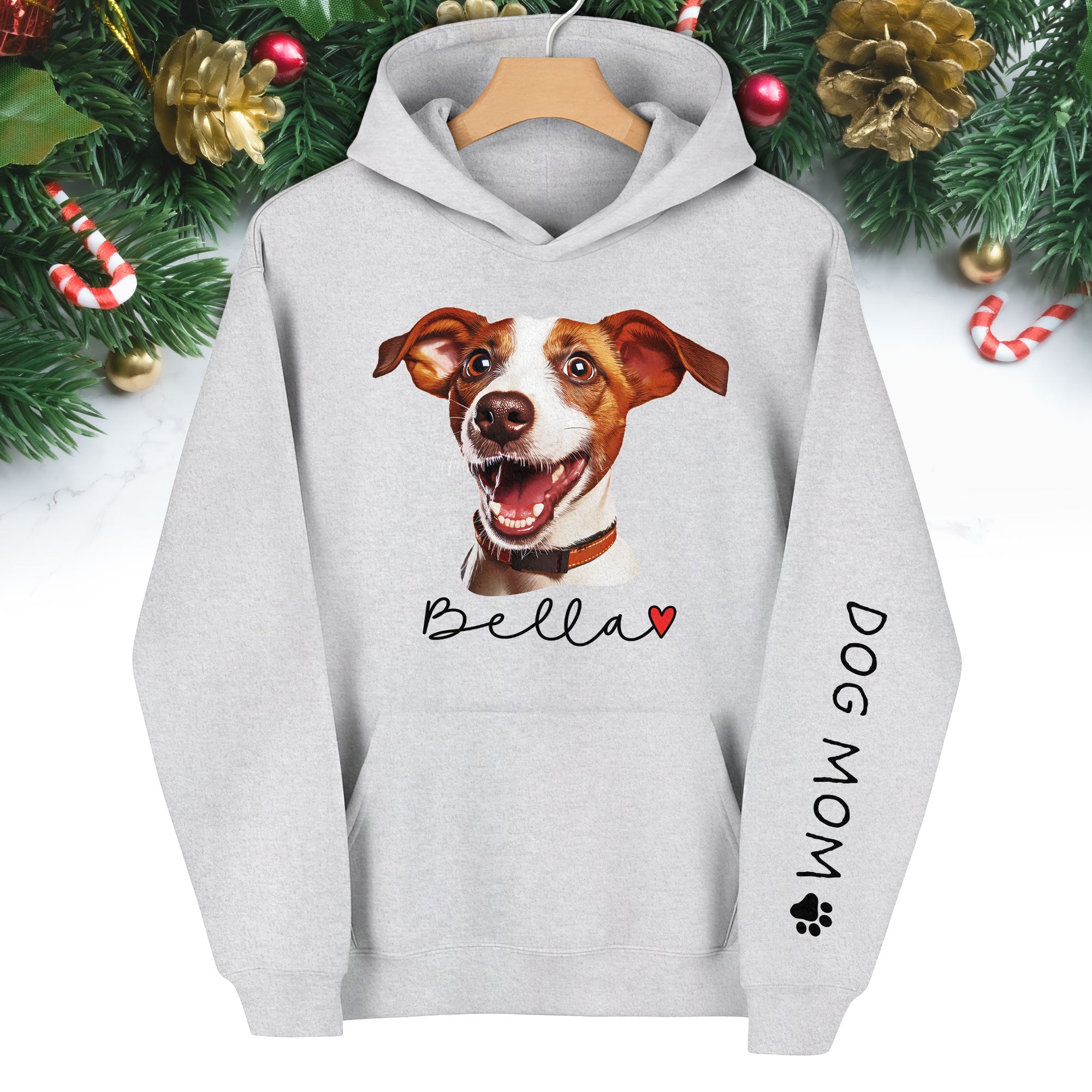 Custom Pet Photo Hoodie – Personalized Dog Photo Hoodie with Name, Dog Mom Gift