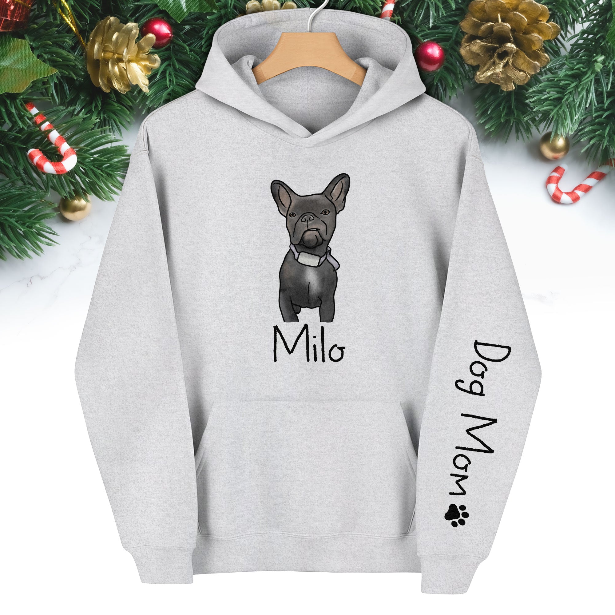 Custom Pet Cartoon Hoodie – Personalized Dog Illustration with Name, Dog Mom Gift