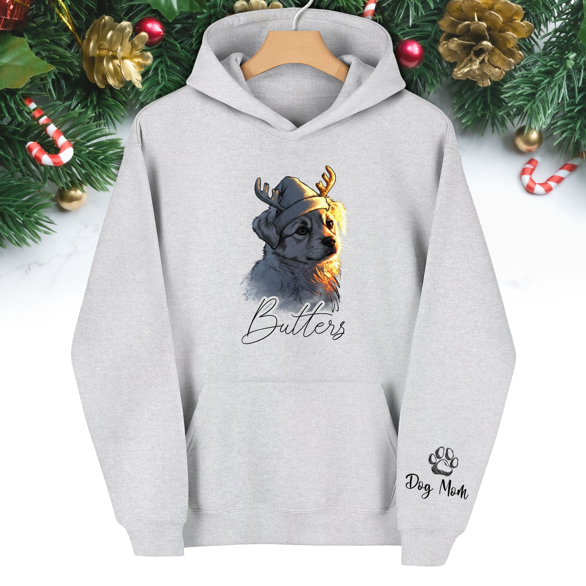 Festive Dog Mom Hoodie – Cute Christmas Pullover for Women