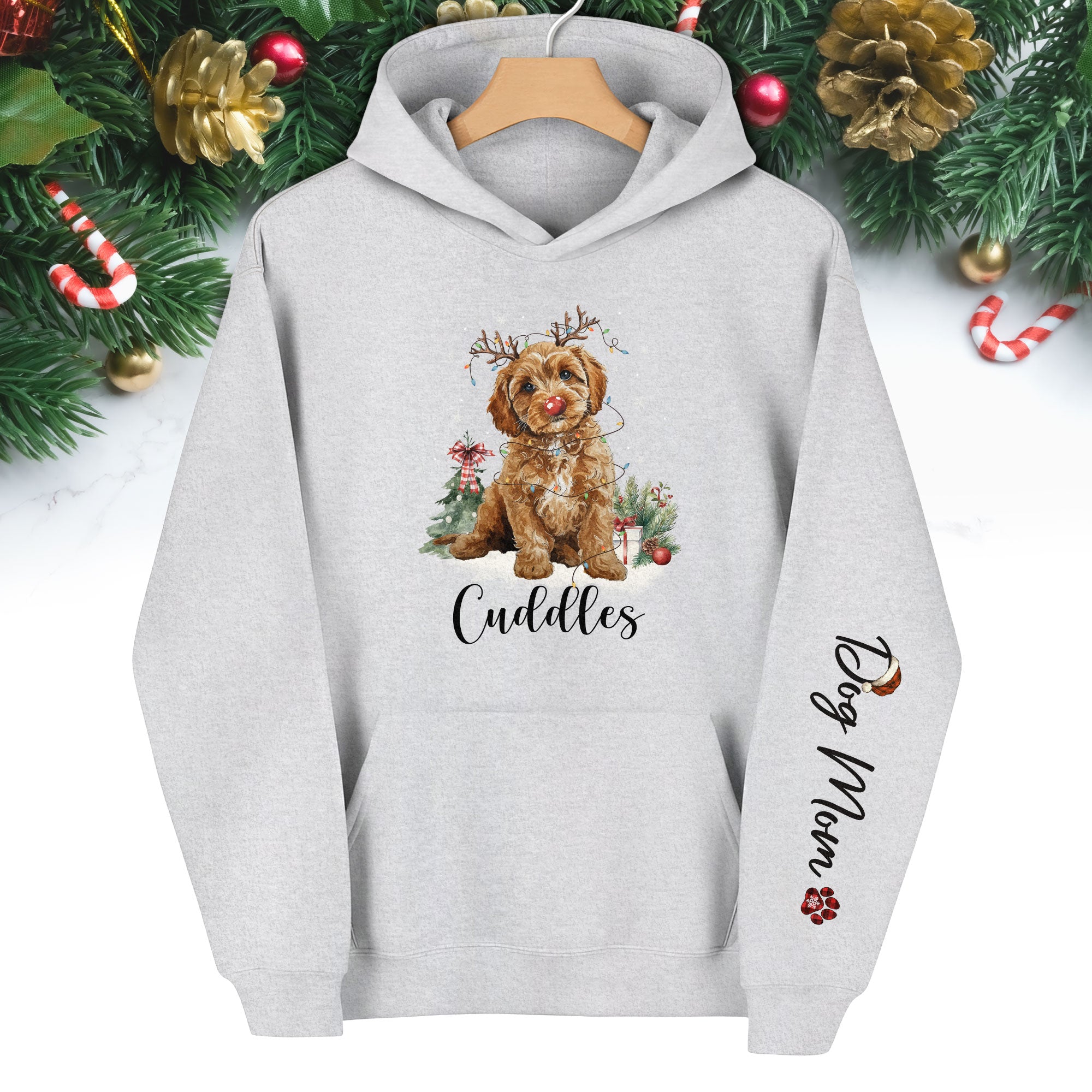 Holiday Dog Mom Hoodie – Perfect Christmas Gift for Puppy Lovers