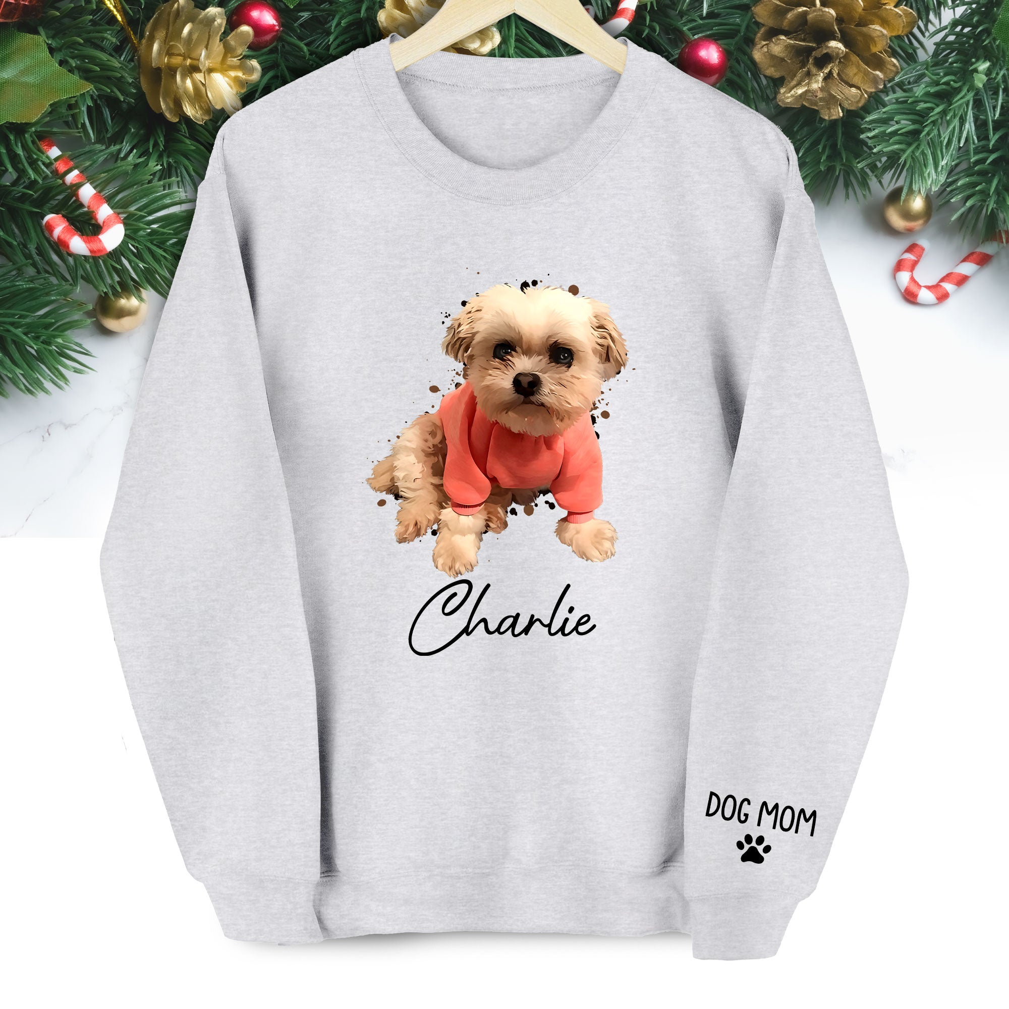 Custom Pet Portrait Sweatshirt - Handmade Dog Mom Gift for Pet Lovers Birthday