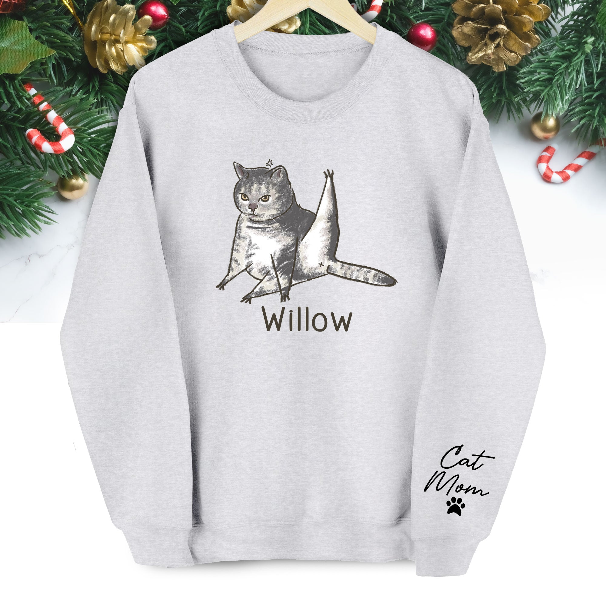 Custom Cat Lover Sweatshirt - Personalized Cute Christmas Gift for Cat Mom