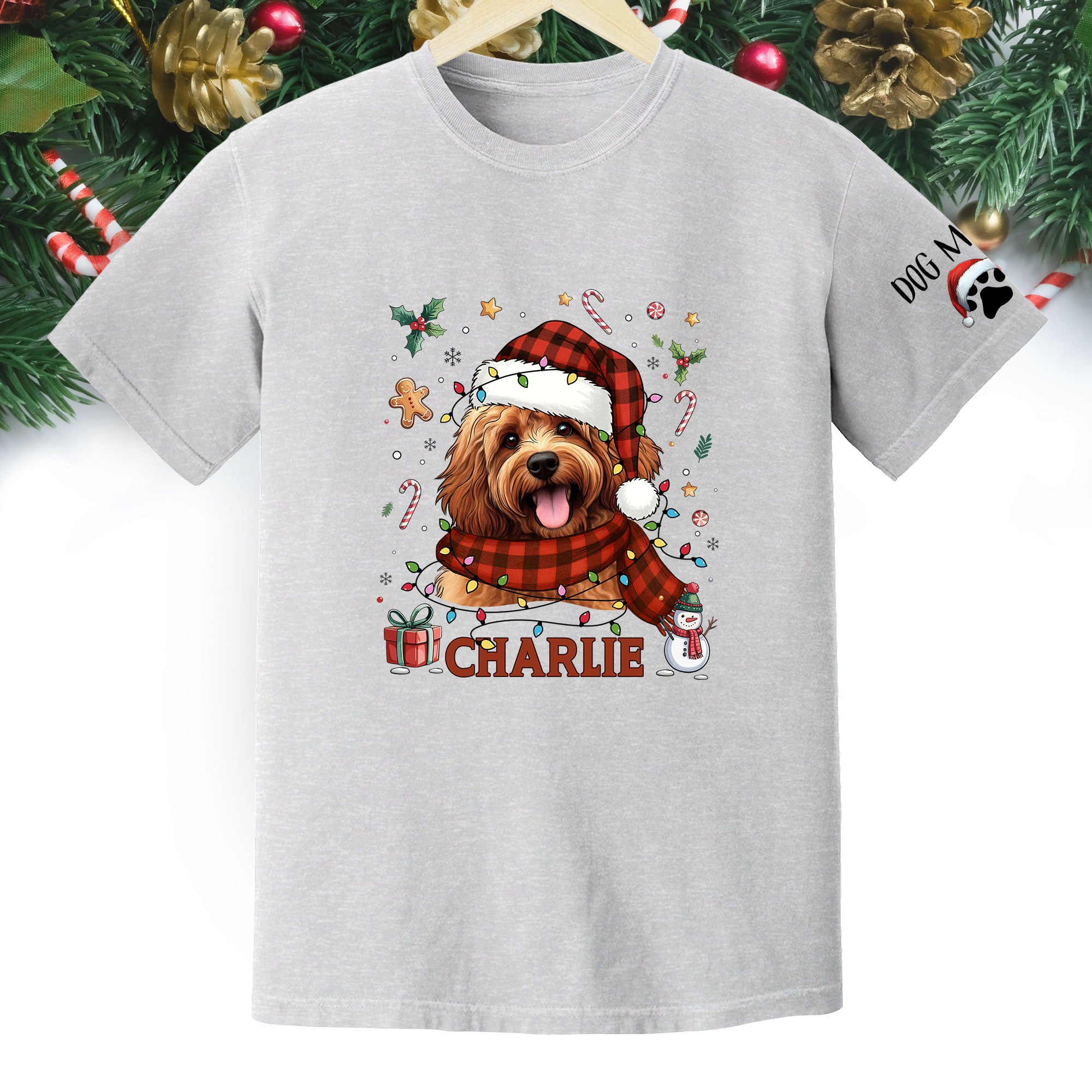 Custom Dog Christmas T-Shirt – Personalized Pet Photo Shirt, Holiday Gift for Dog Mom