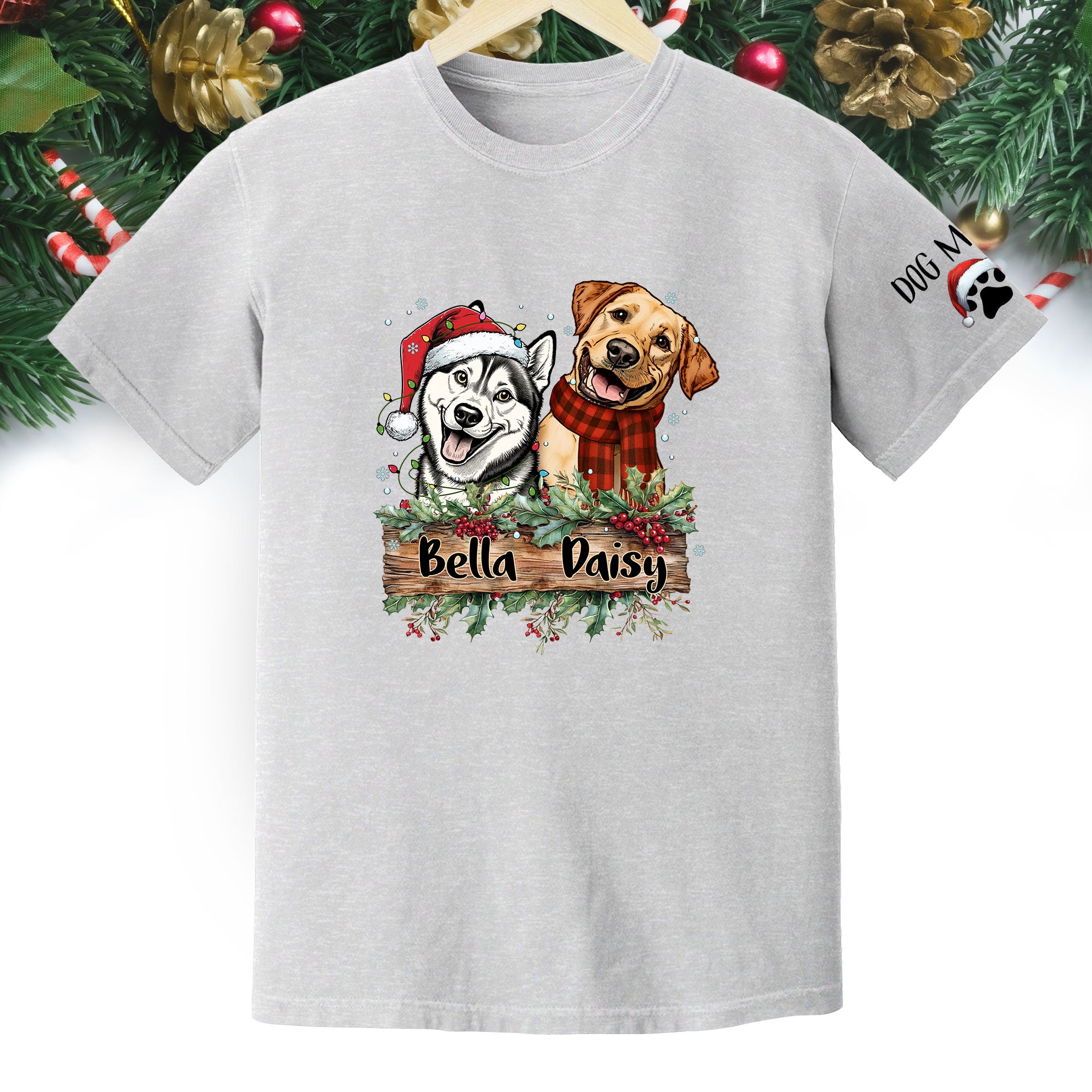 Christmas Dog T-Shirt – Custom Pet Photo Tee, Personalized Holiday Gift for Dog Lovers