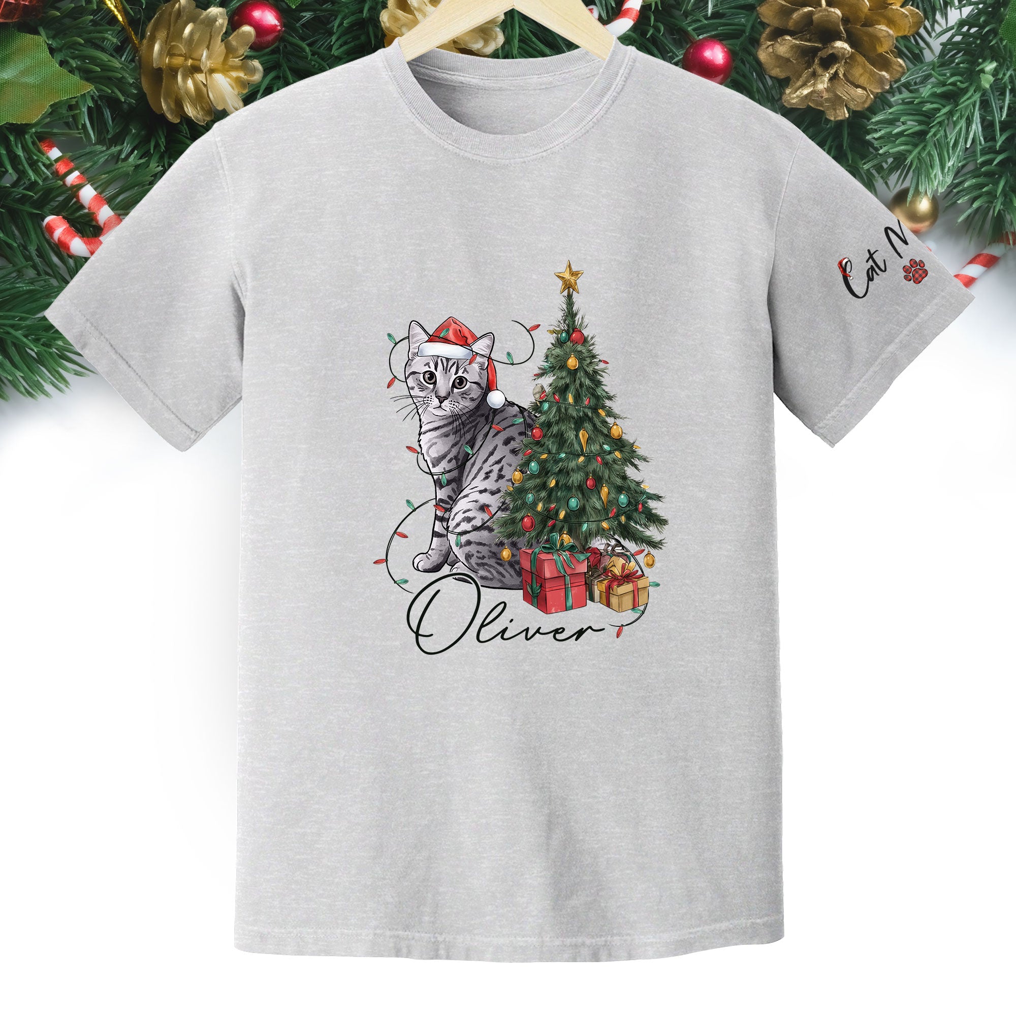 Custom Cat Christmas T-Shirt – Personalized Pet Photo Shirt, Cute Holiday Gift for Pet Lovers