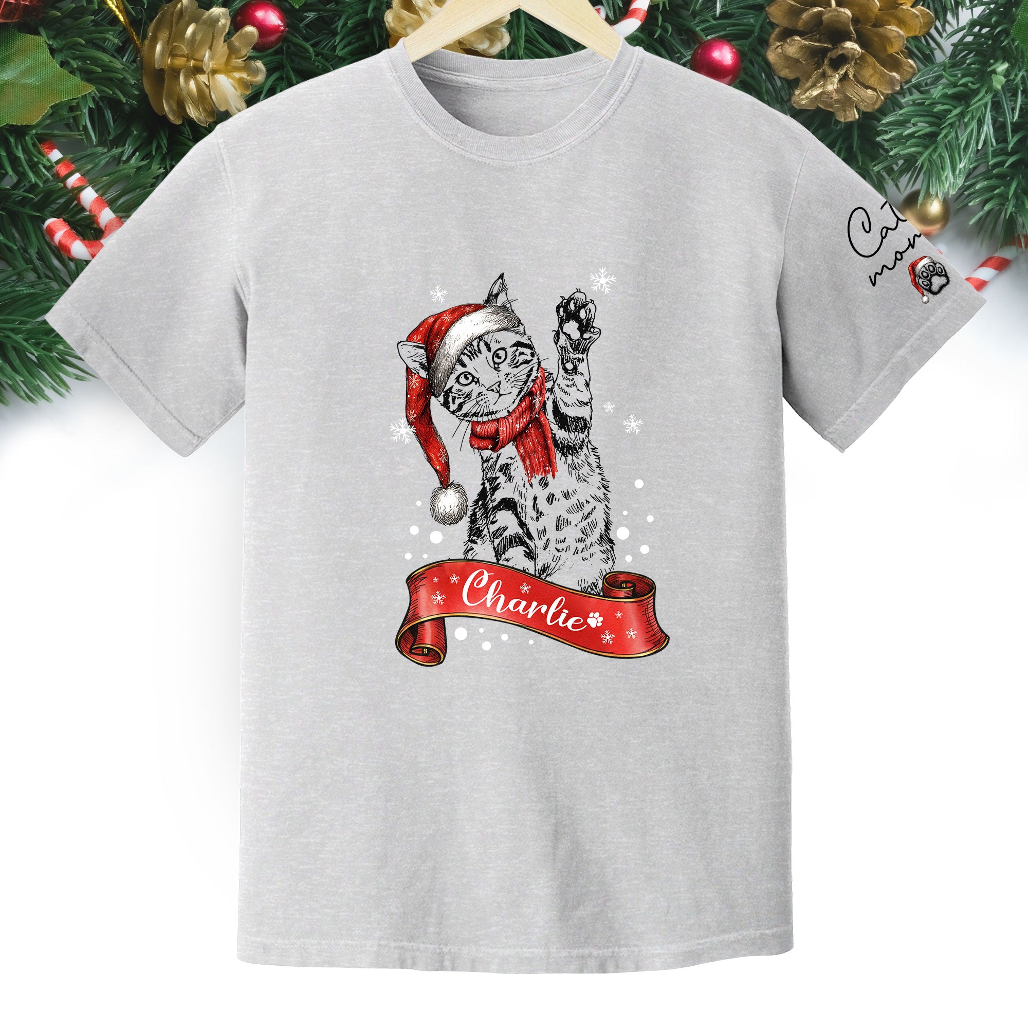 Personalized Cat Lover T-Shirt – Custom Pet Photo Christmas Shirt, Gift for Pet Lovers