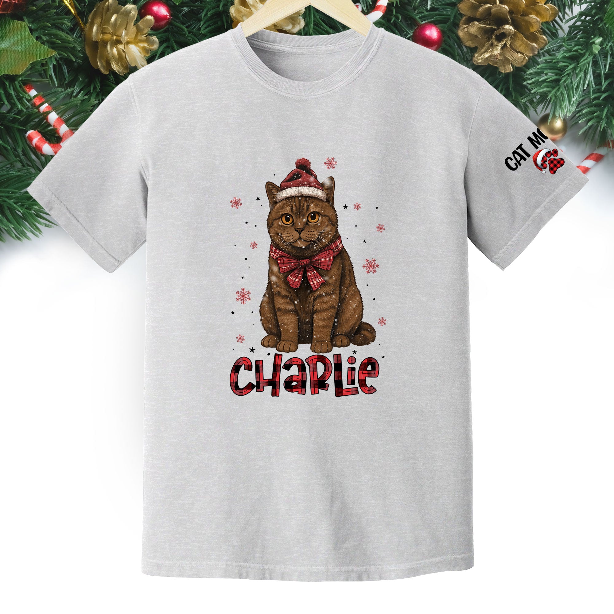 Personalized Cat Christmas Shirt – Custom Pet Photo Tee, Holiday Gift for Cat Mom