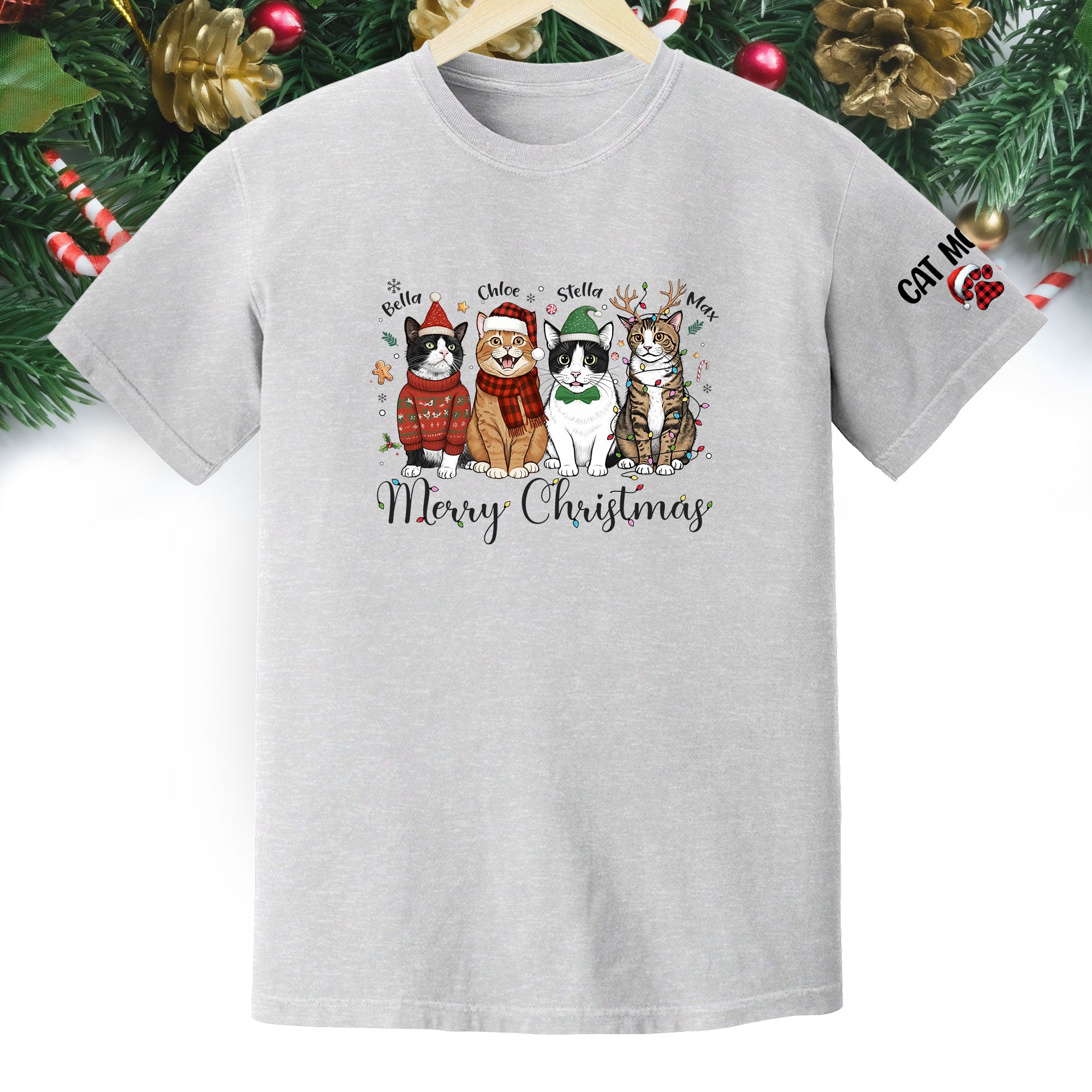 Custom Cat Lover T-Shirt – Personalized Pet Photo Christmas Shirt, Cute Gift for Women
