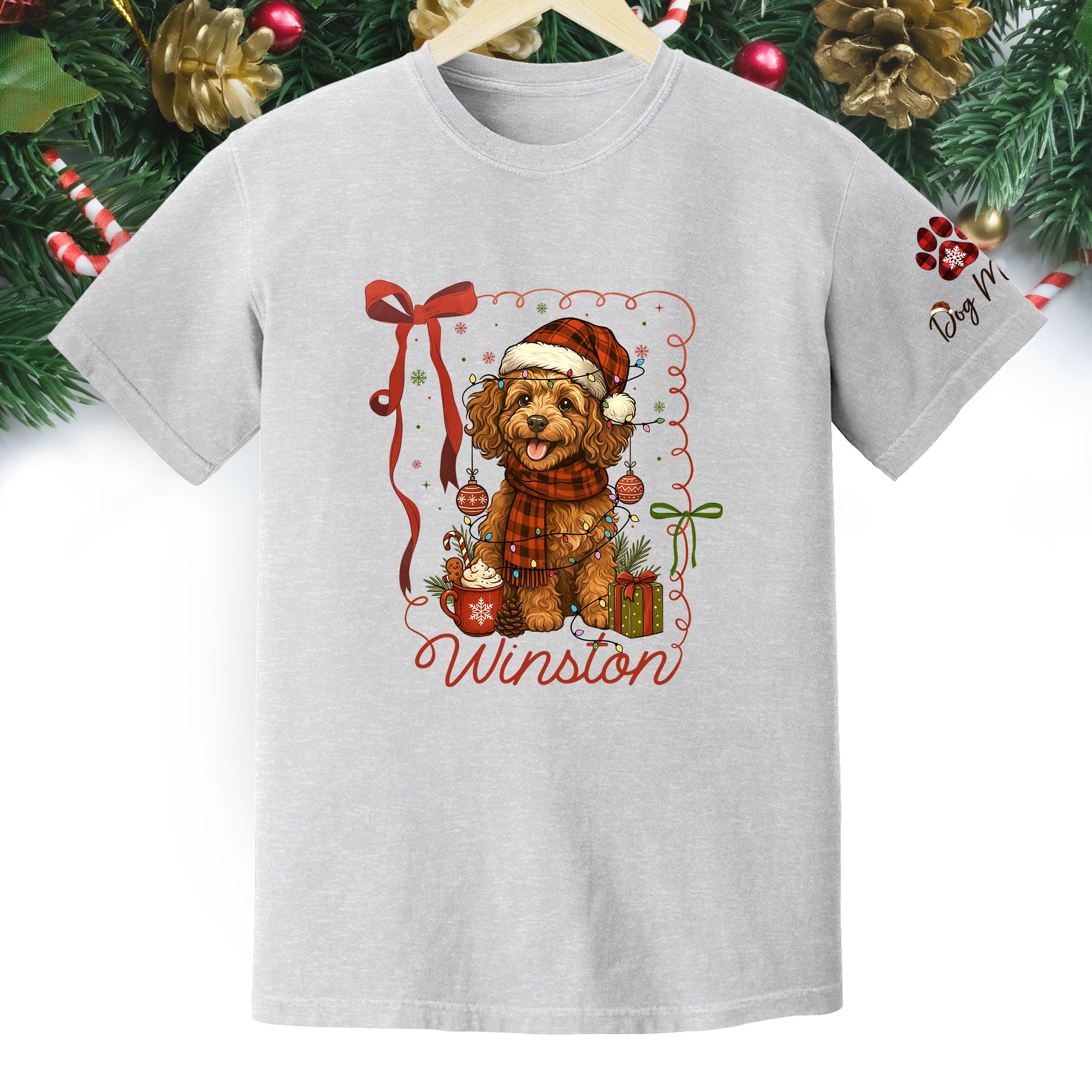 Dog Mom Christmas Shirt – Custom Pet Face T-Shirt, Personalized Holiday Gift Idea