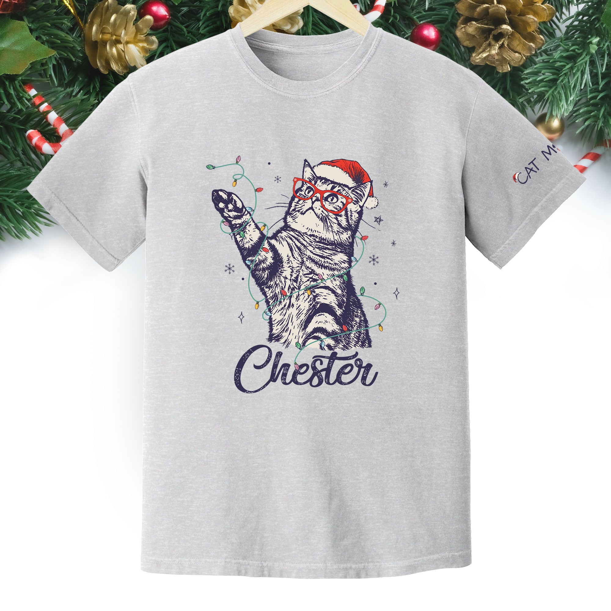 Personalized Cat Christmas Shirt – Custom Pet Photo T-Shirt, Holiday Gift for Cat Mom