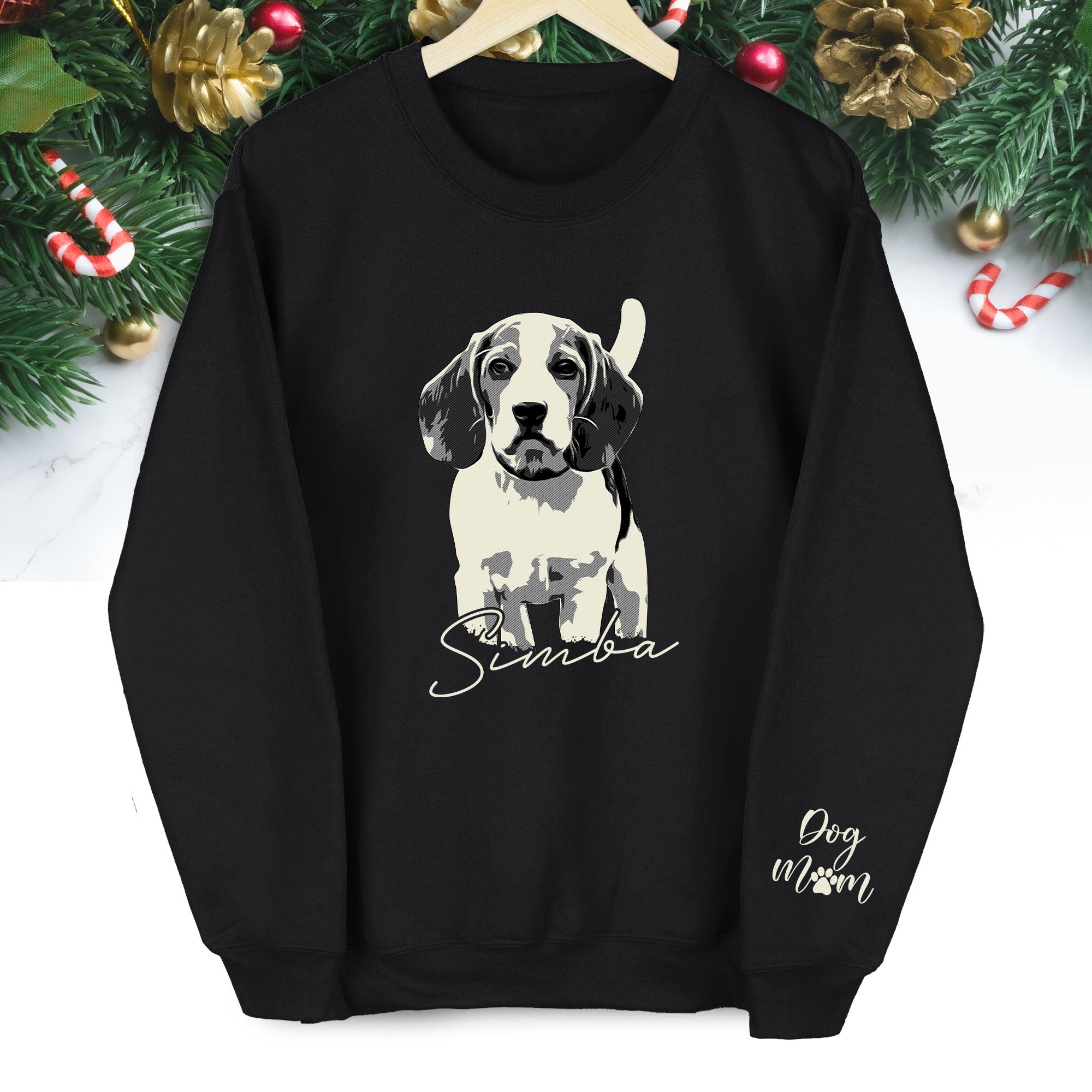 Custom Dog Lover Sweatshirt with Name & Sleeve Print – Cute Pet Portrait Gift