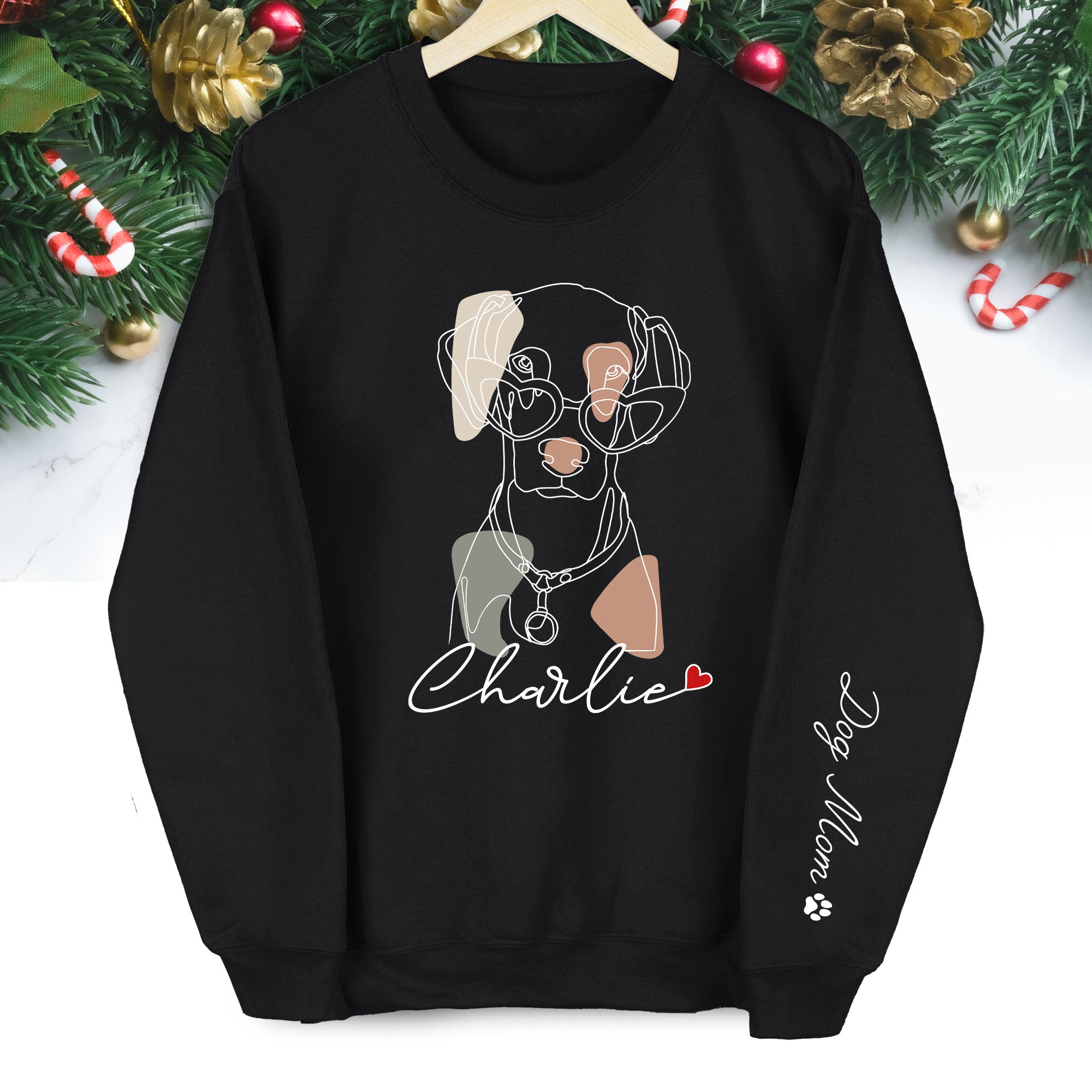 Custom Pet Sweatshirt – Personalized Dog Mom Sweatshirt with Your Dog’s Line Art Portrait