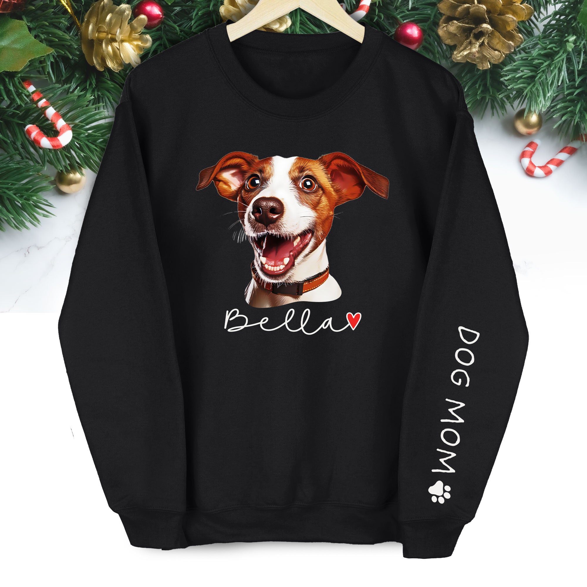 Personalized Dog Christmas Sweatshirt – Custom Pet Photo Pullover, Gift for Dog Mom