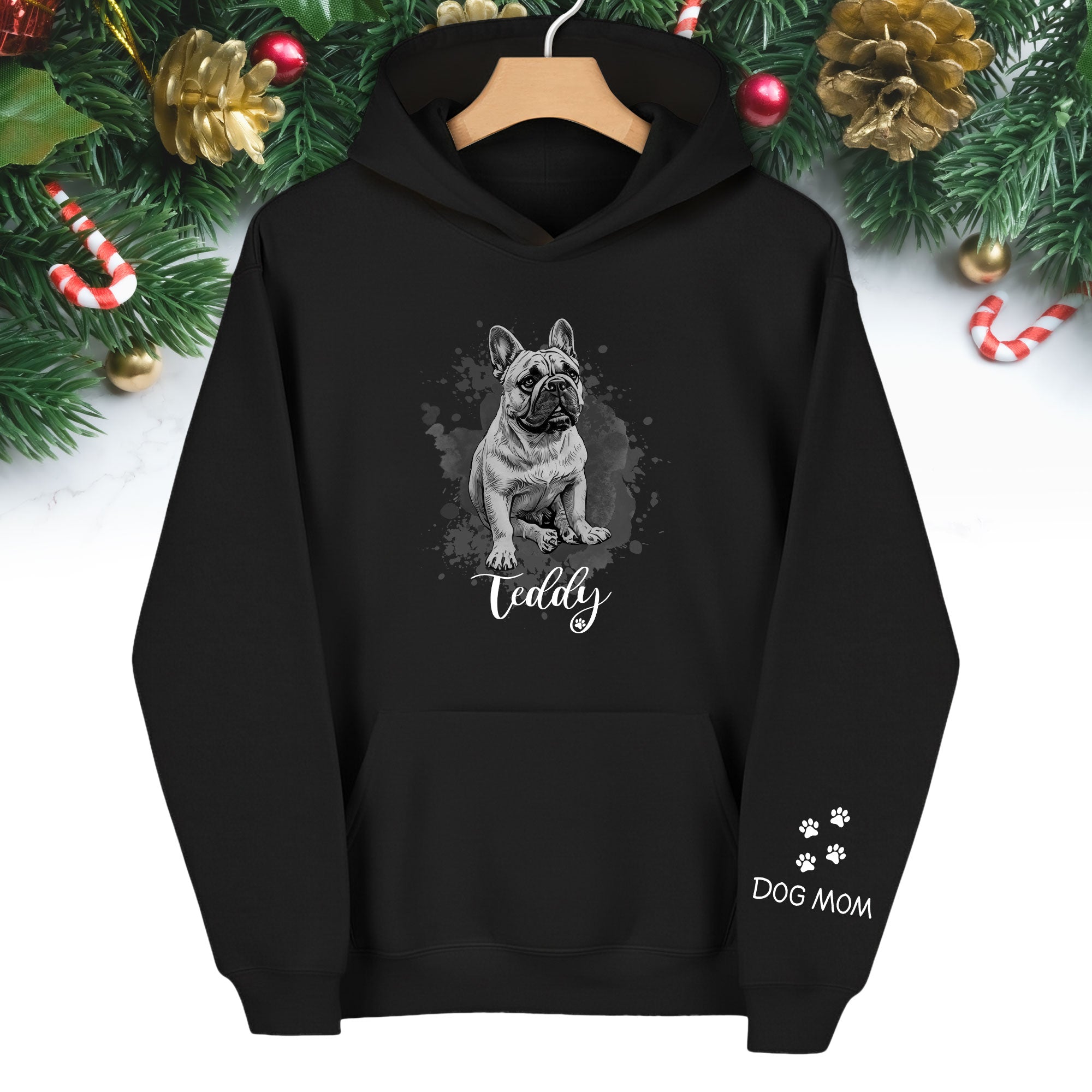 Custom Dog Hoodie – Personalized Pet Portrait Hoodie with Name, Unique Dog Mom Gift