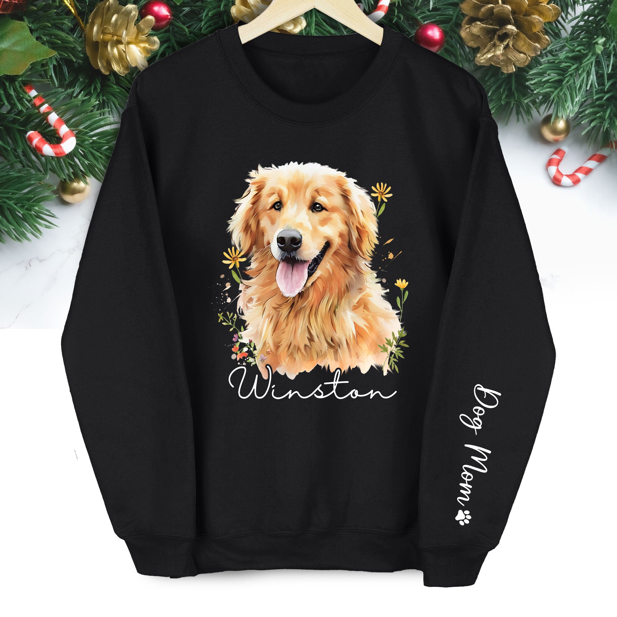 Custom Dog Portrait Sweatshirt – Personalized Pet Christmas Gift for Dog Mom & Pet Lovers