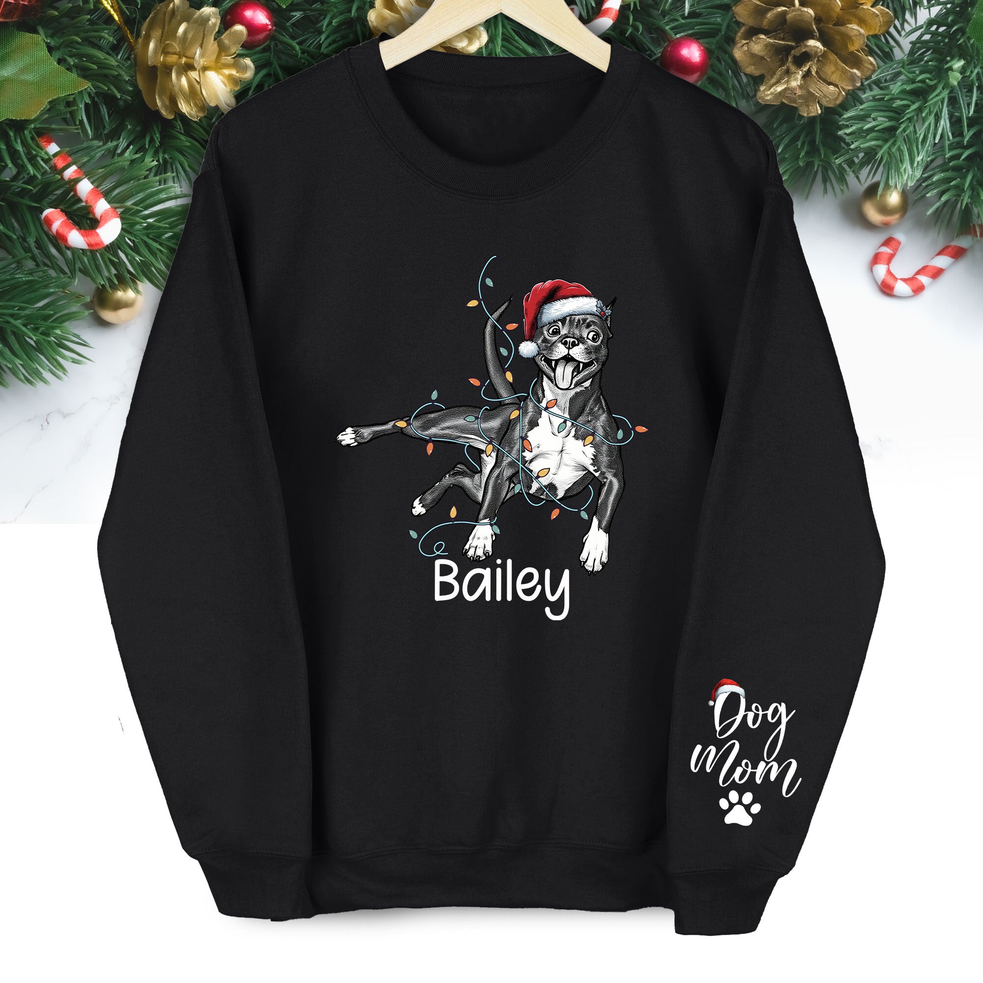 Custom Christmas Pet Portrait Sweatshirt – Personalized Dog Lover Gift for Dog Mom & Dog Dad