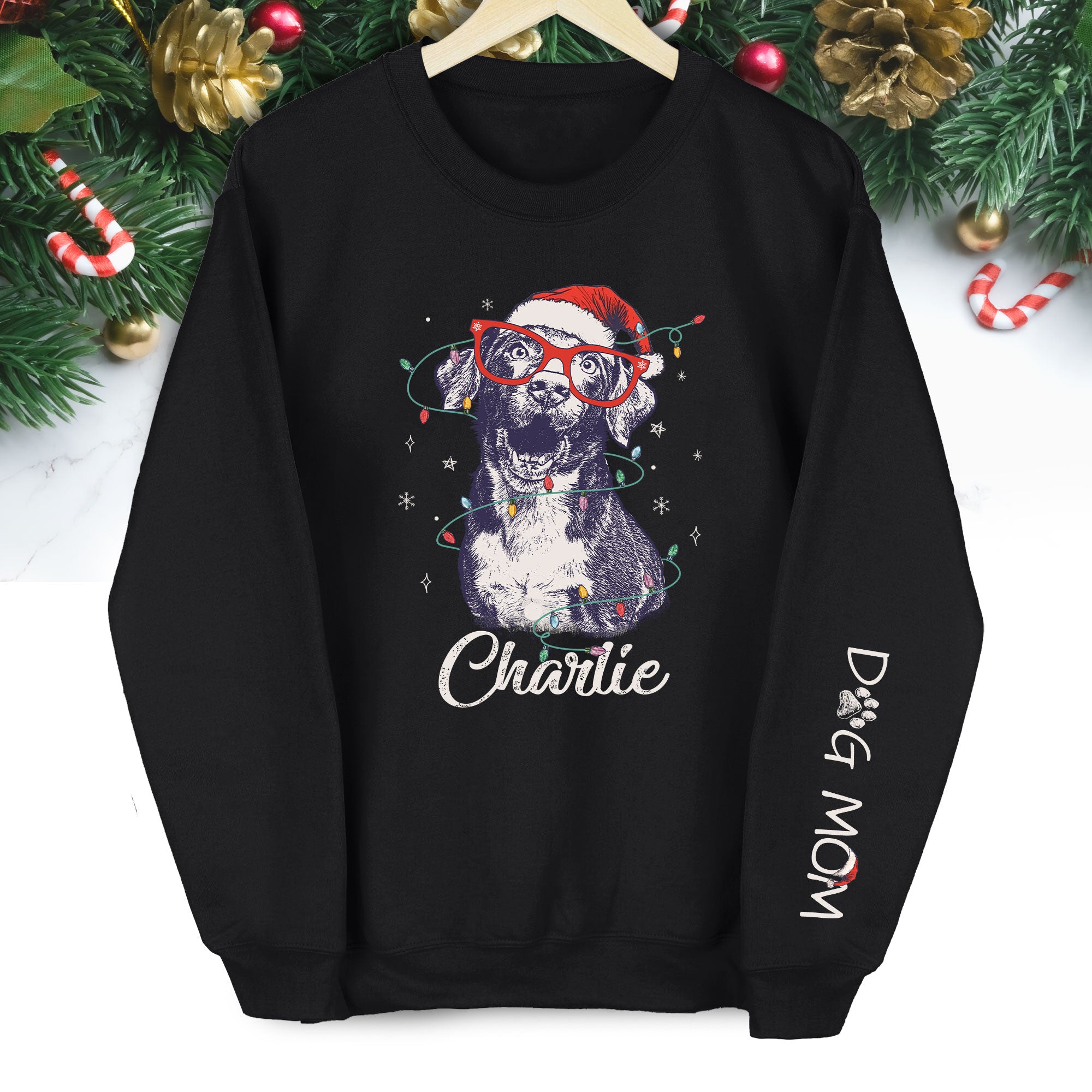 Custom Christmas Pet Portrait Sweatshirt – Personalized Dog Mom Gift – Holiday Pet Illustration