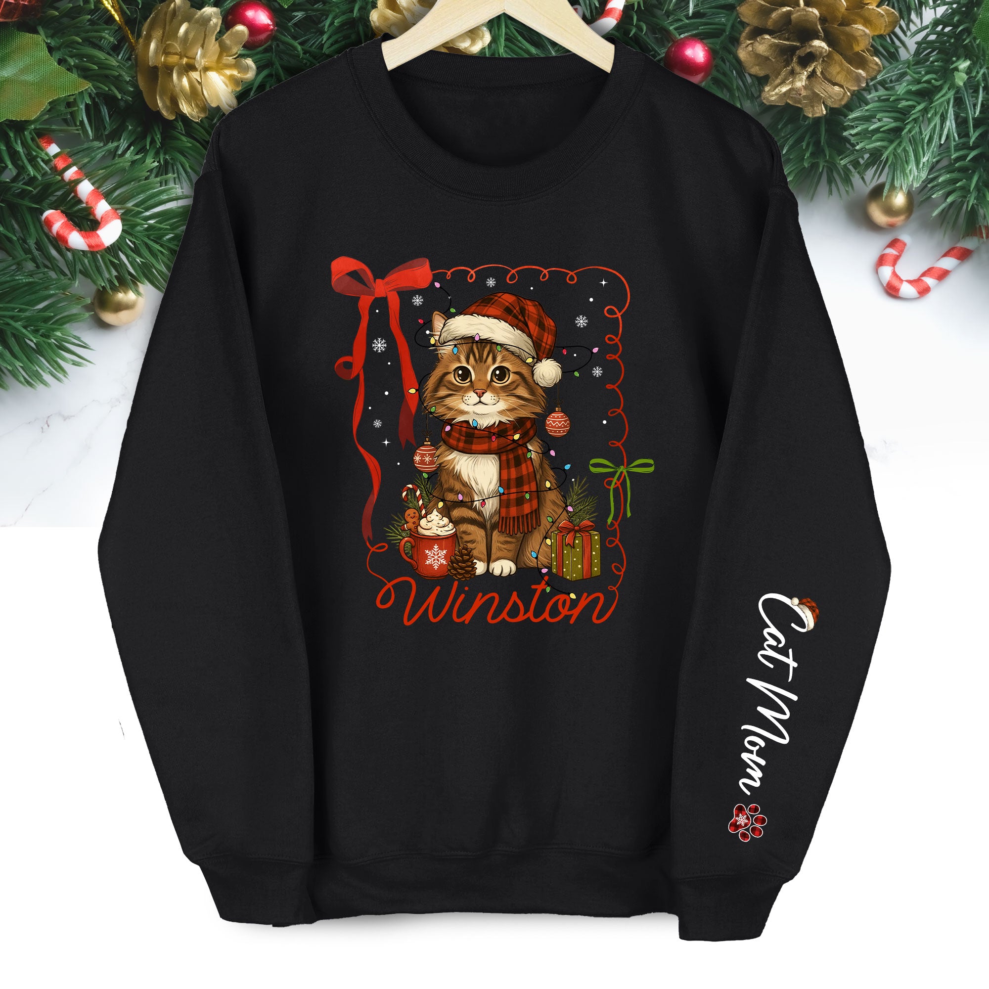 Custom Cat Christmas Personalized Pet Portrait Holiday Gift Sweatshirt for Cat Moms