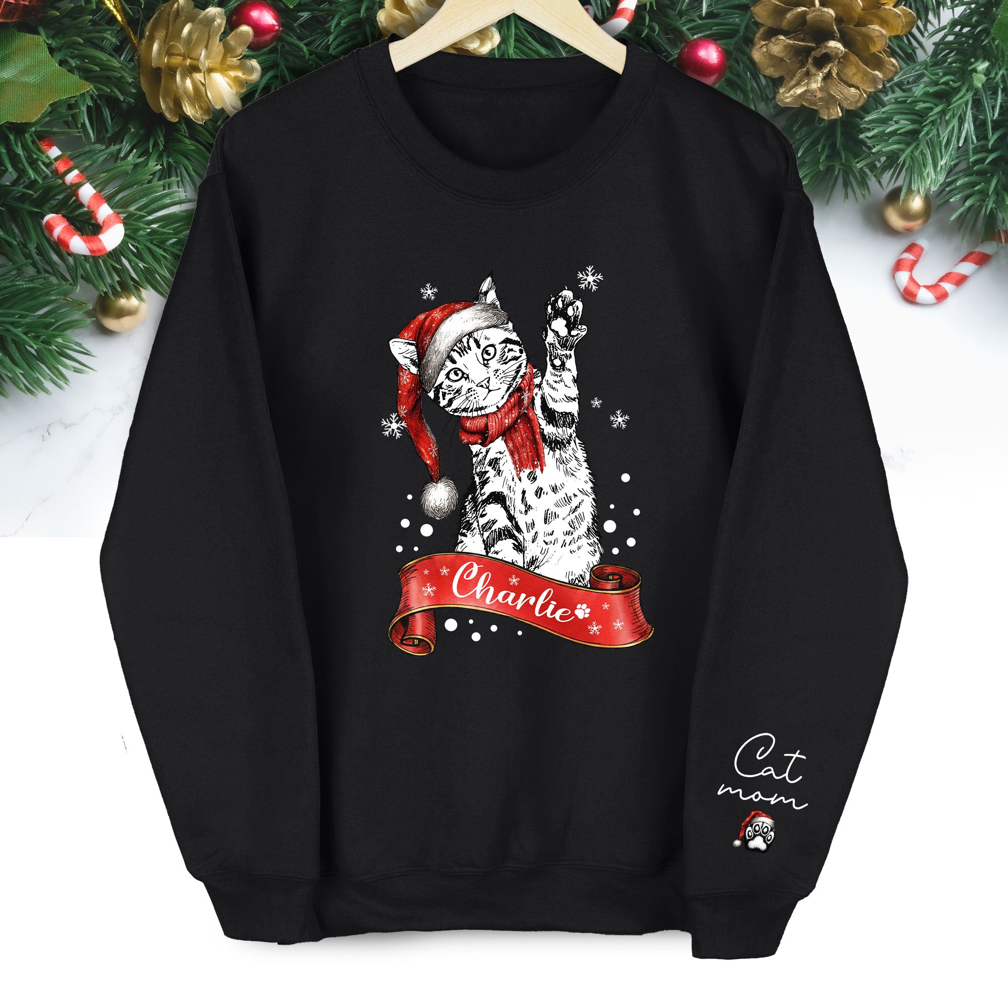 Personalized Cat Photo Sweatshirt – Custom Christmas Gift for Women Cat Moms