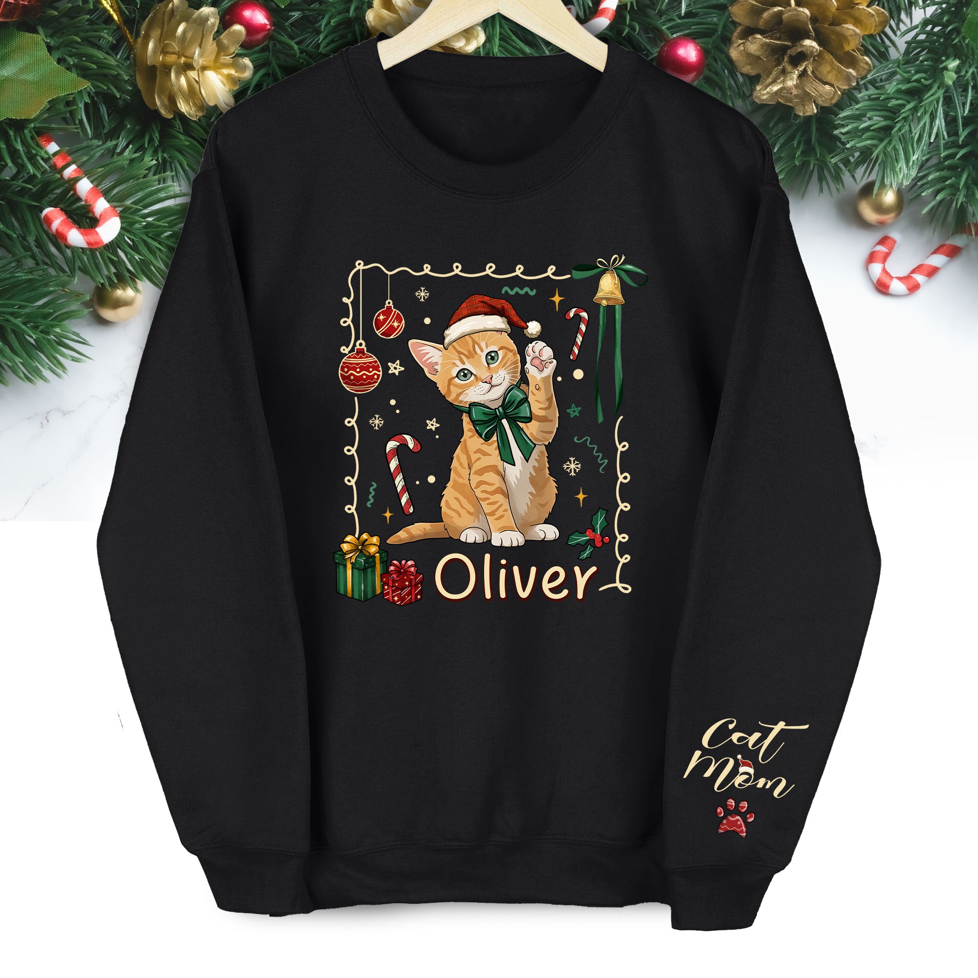 Custom Cat Mom Sweatshirt – Personalized Christmas Gift for Women Cat Lovers