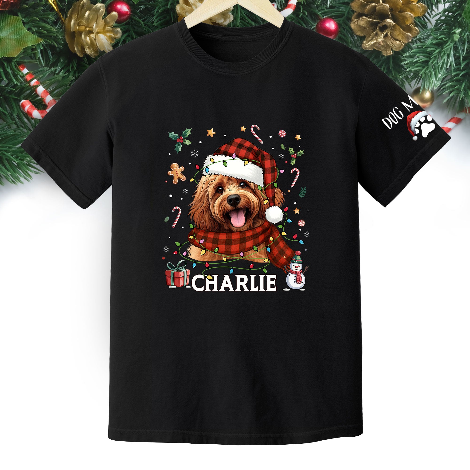 Custom Dog Christmas T-Shirt – Personalized Pet Photo Shirt, Holiday Gift for Dog Mom