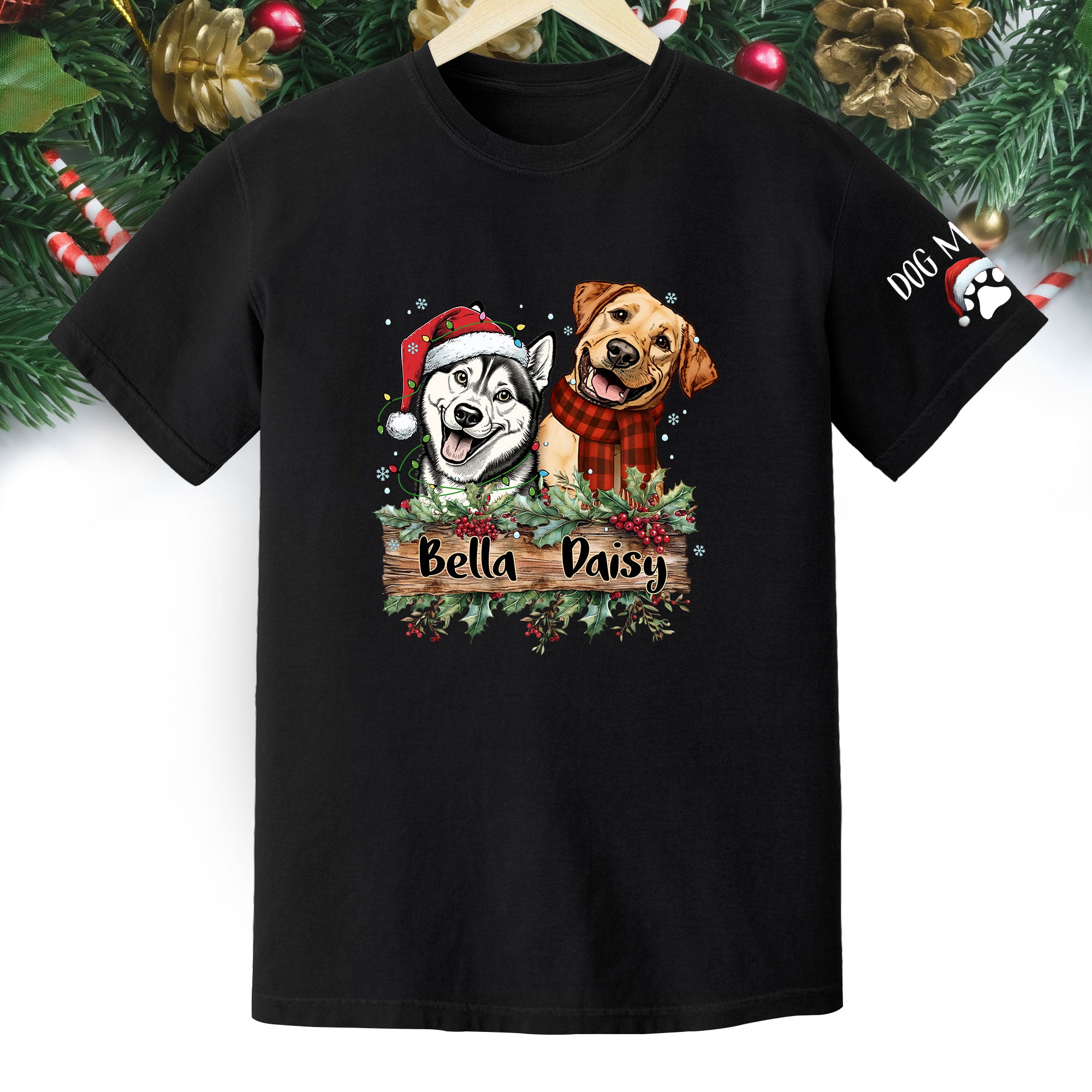 Christmas Dog T-Shirt – Custom Pet Photo Tee, Personalized Holiday Gift for Dog Lovers