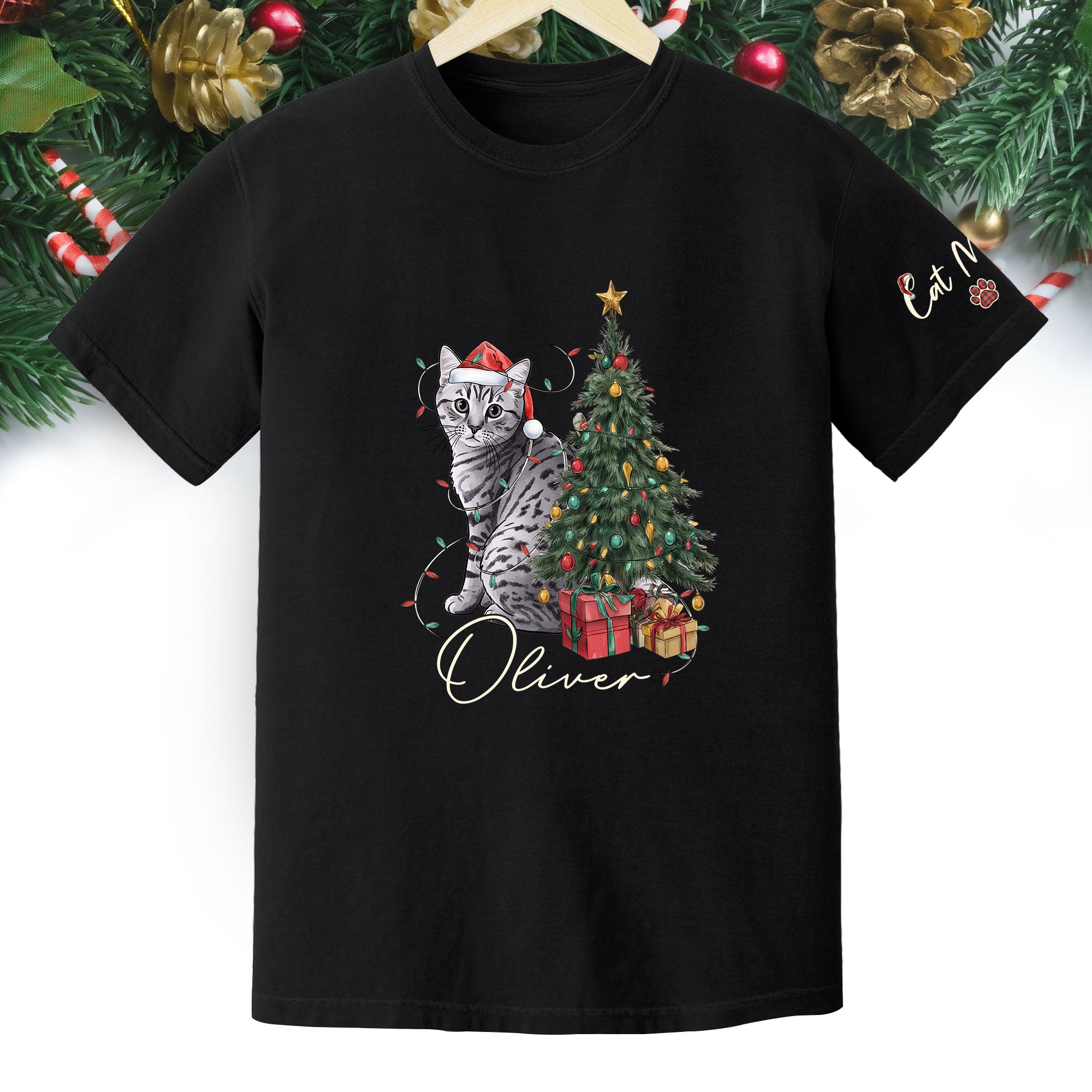 Custom Cat Christmas T-Shirt – Personalized Pet Photo Shirt, Cute Holiday Gift for Pet Lovers