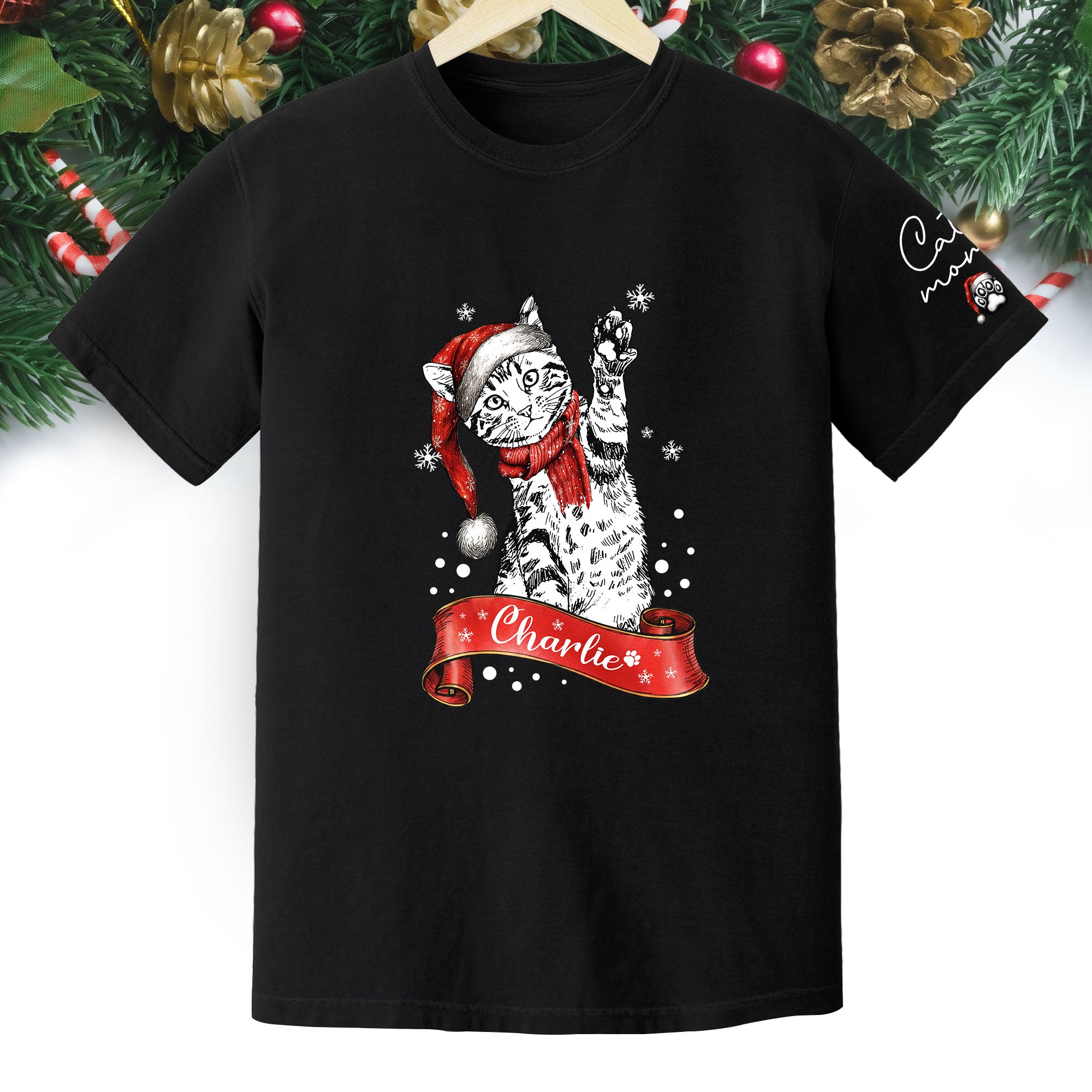 Personalized Cat Lover T-Shirt – Custom Pet Photo Christmas Shirt, Gift for Pet Lovers