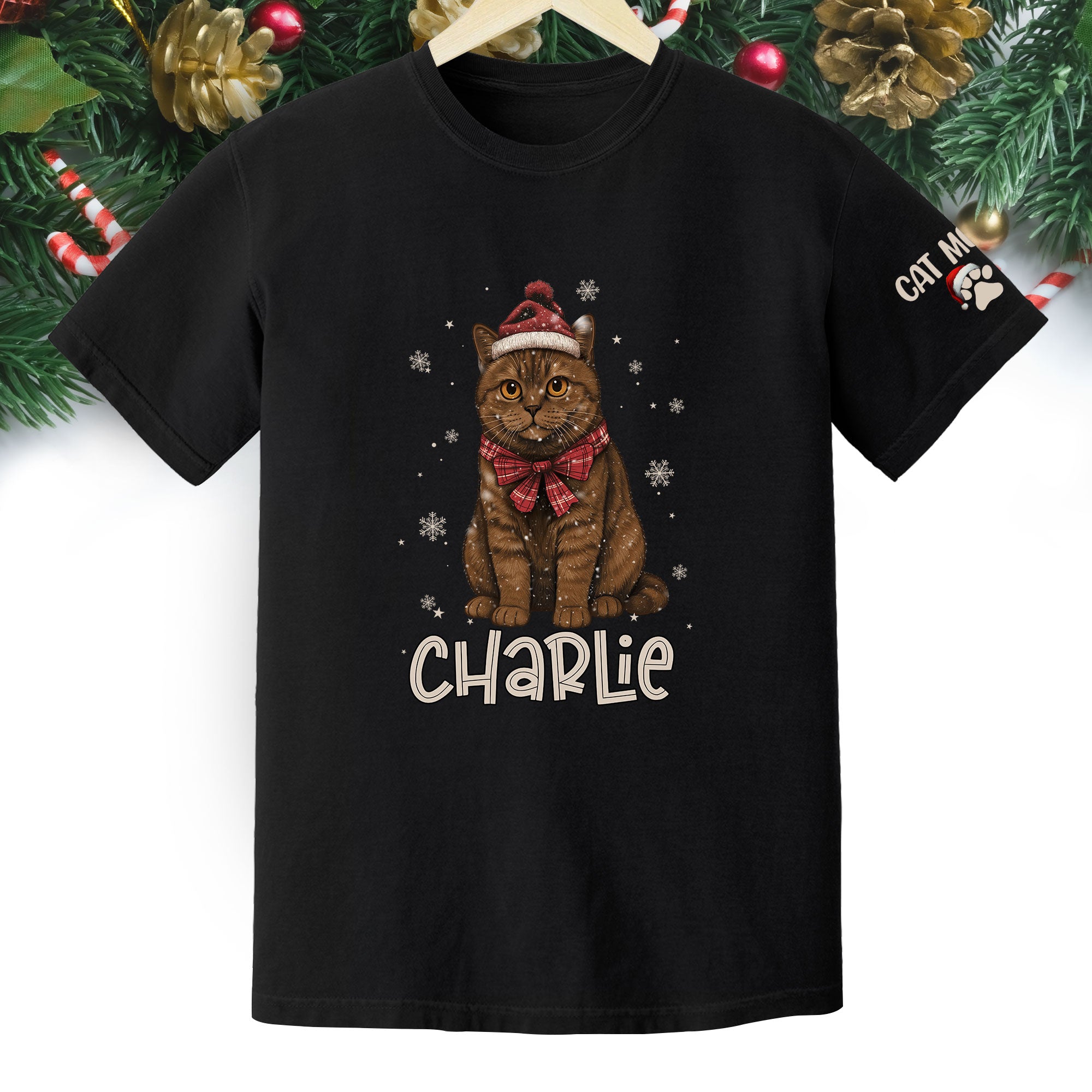 Personalized Cat Christmas Shirt – Custom Pet Photo Tee, Holiday Gift for Cat Mom