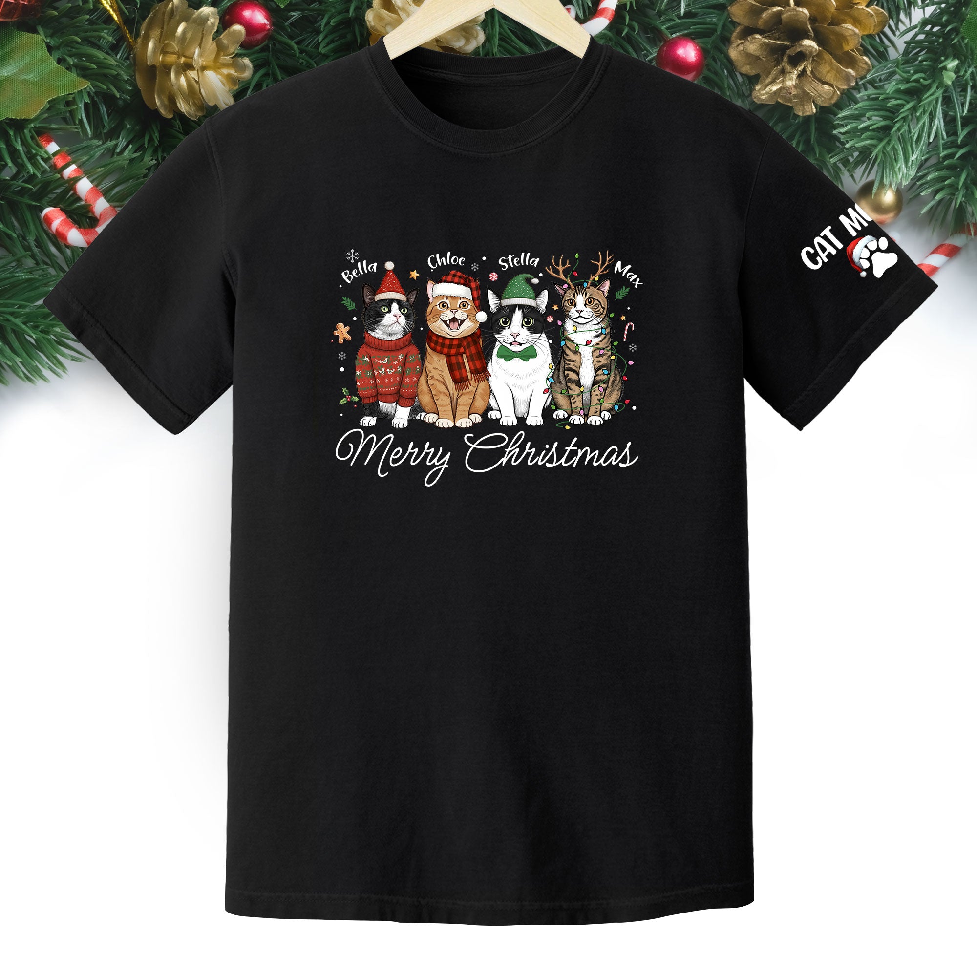 Custom Cat Lover T-Shirt – Personalized Pet Photo Christmas Shirt, Cute Gift for Women