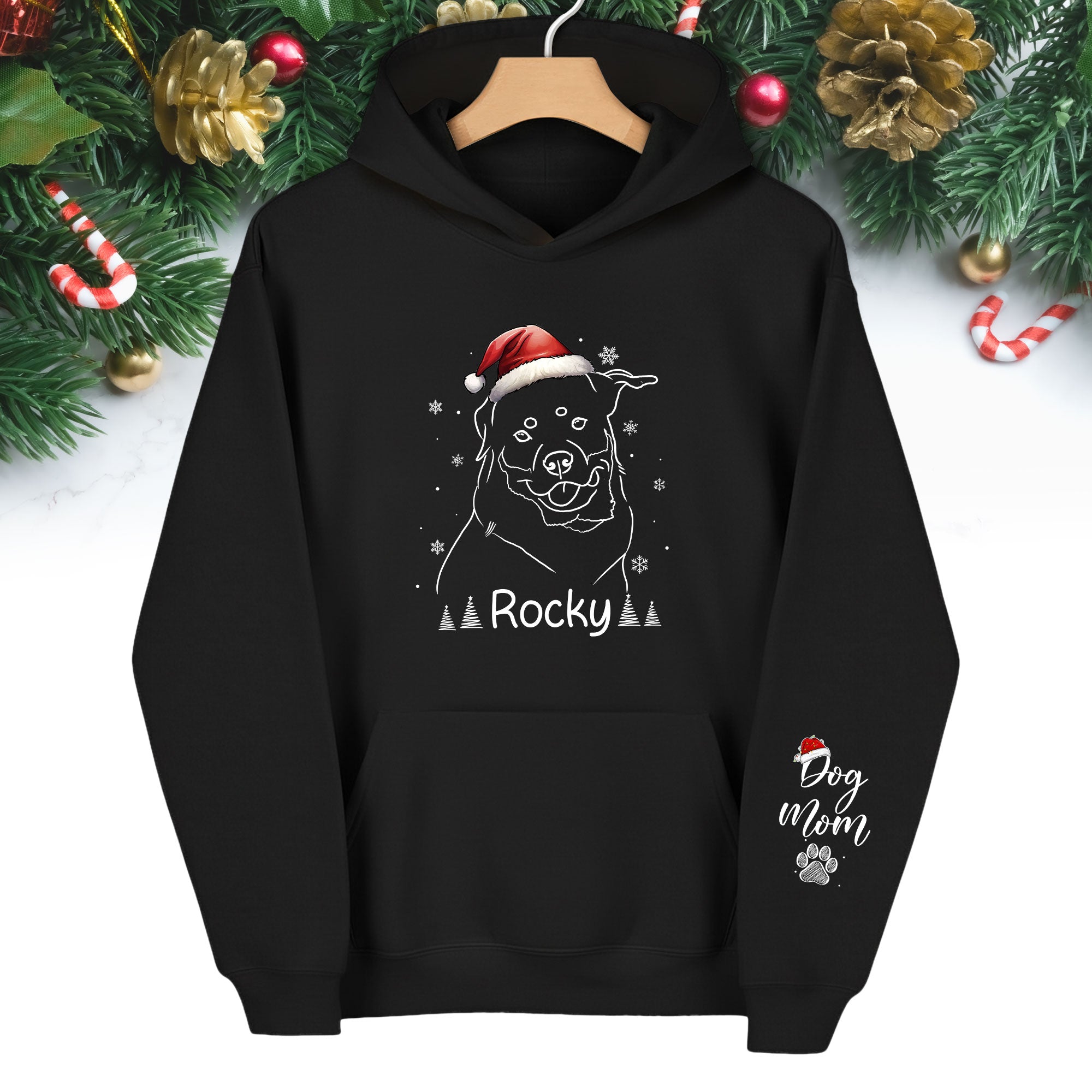 Custom Dog Face Hoodie – Elegant Line Art Design with Your Pet’s Name, Unique Dog Mom Gift