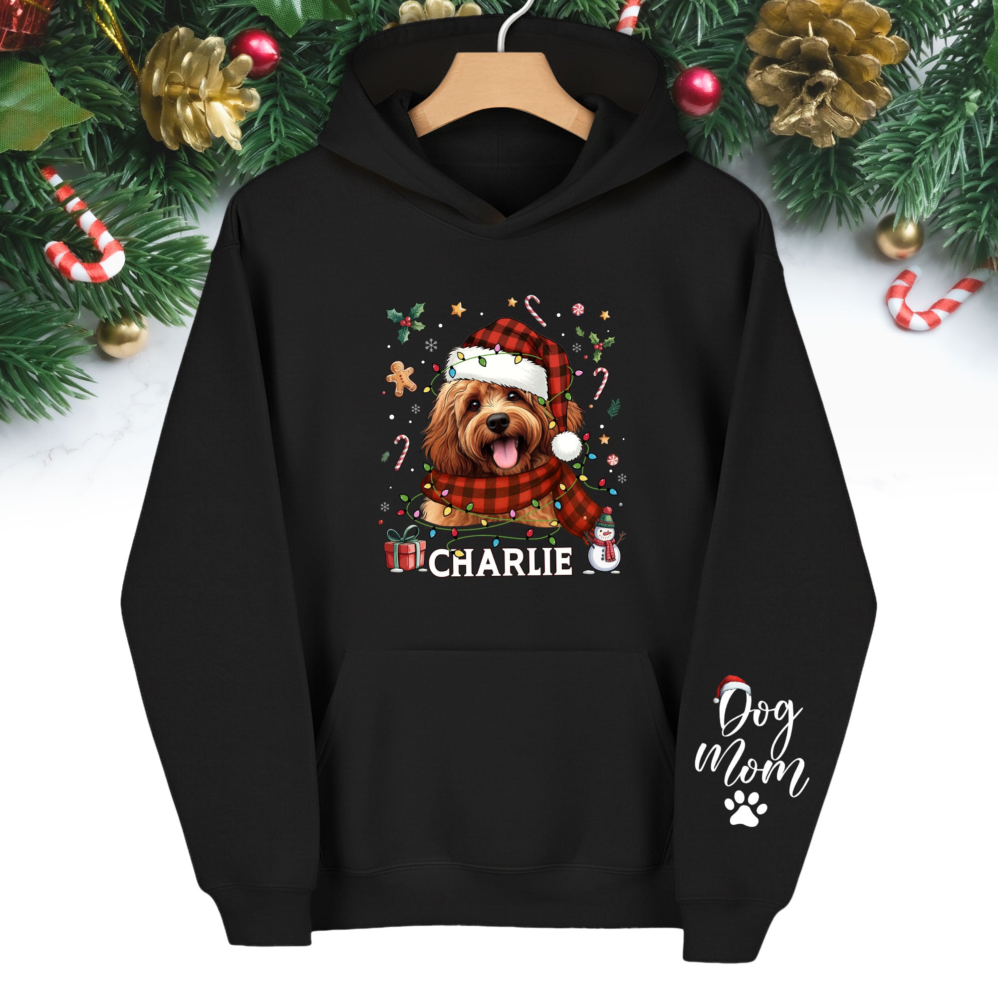 Personalized Dog Mom Hoodie – Custom Pet Photo Christmas Hoodie, Holiday Gift for Pet Lovers