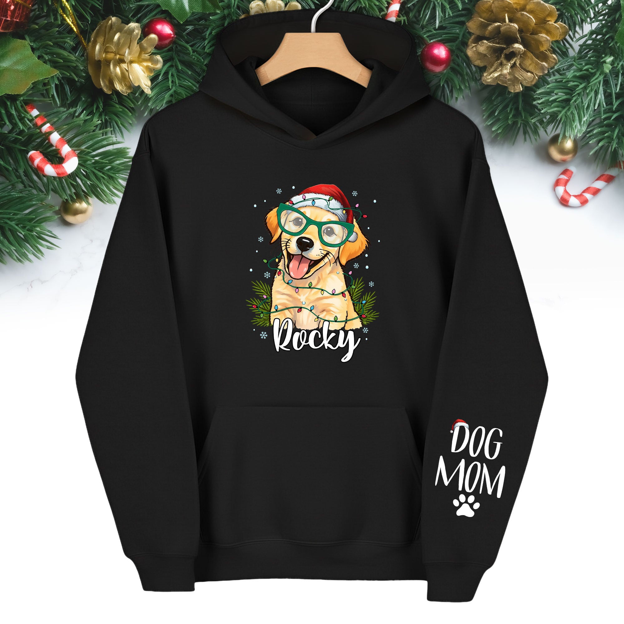 Custom Pet Photo Hoodie – Personalized Dog Mom Christmas Hoodie, Funny Gift for Women