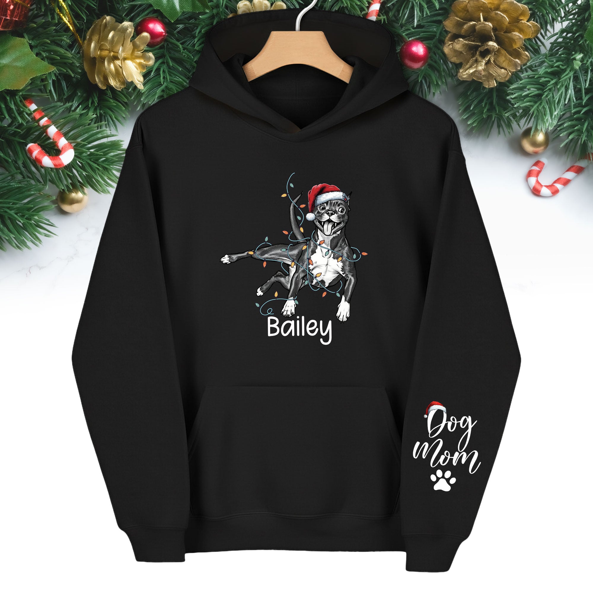 Christmas Dog Mom Hoodie – Personalized Pet Photo Hoodie, Custom Holiday Gift for Women