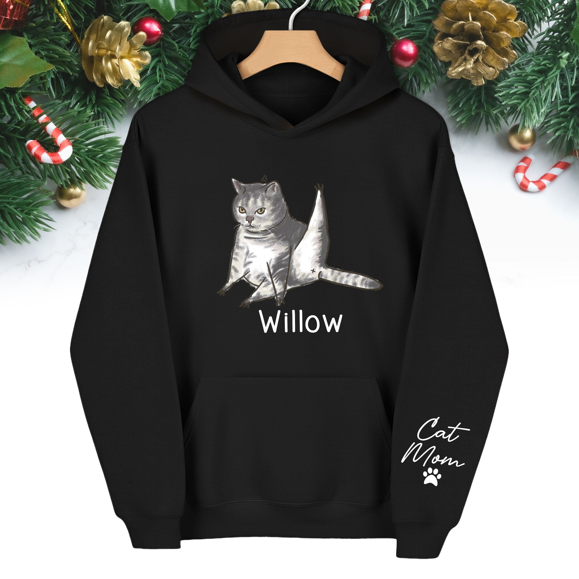 Custom Cat Mom Hoodie – Personalized Cat Hoodie with Pet Photo & Name, Funny Gift for Cat Lovers