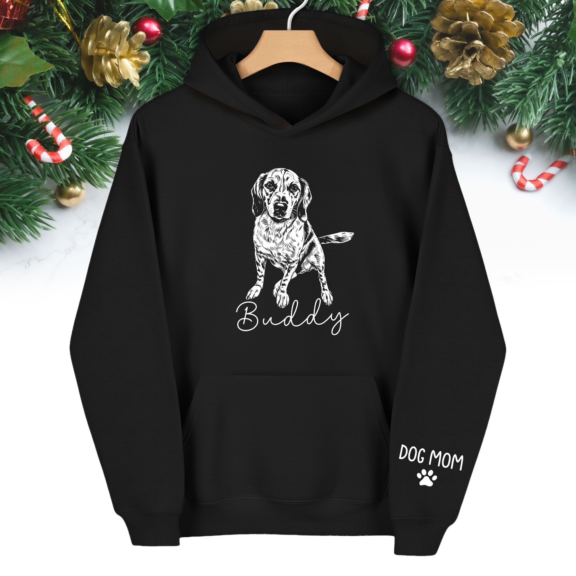 Personalized Dog Mom Hoodie, Custom Dog Line Art Hoodie with Pet Name, Unique Gift for Dog Lovers