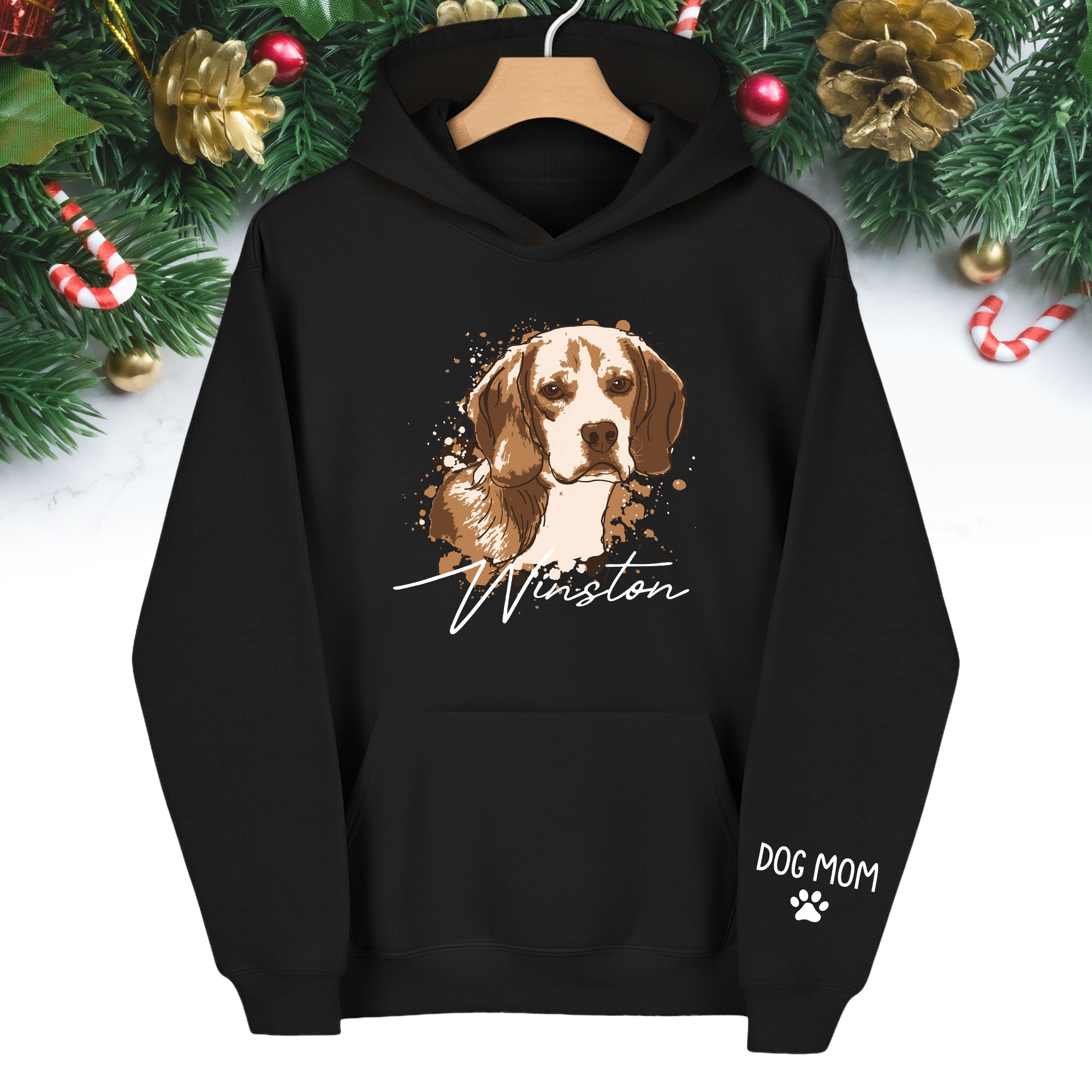 Personalized Dog Mom Hoodie – Custom Dog Portrait Hoodie with Pet Photo & Name, Unique Gift for Pet Lovers