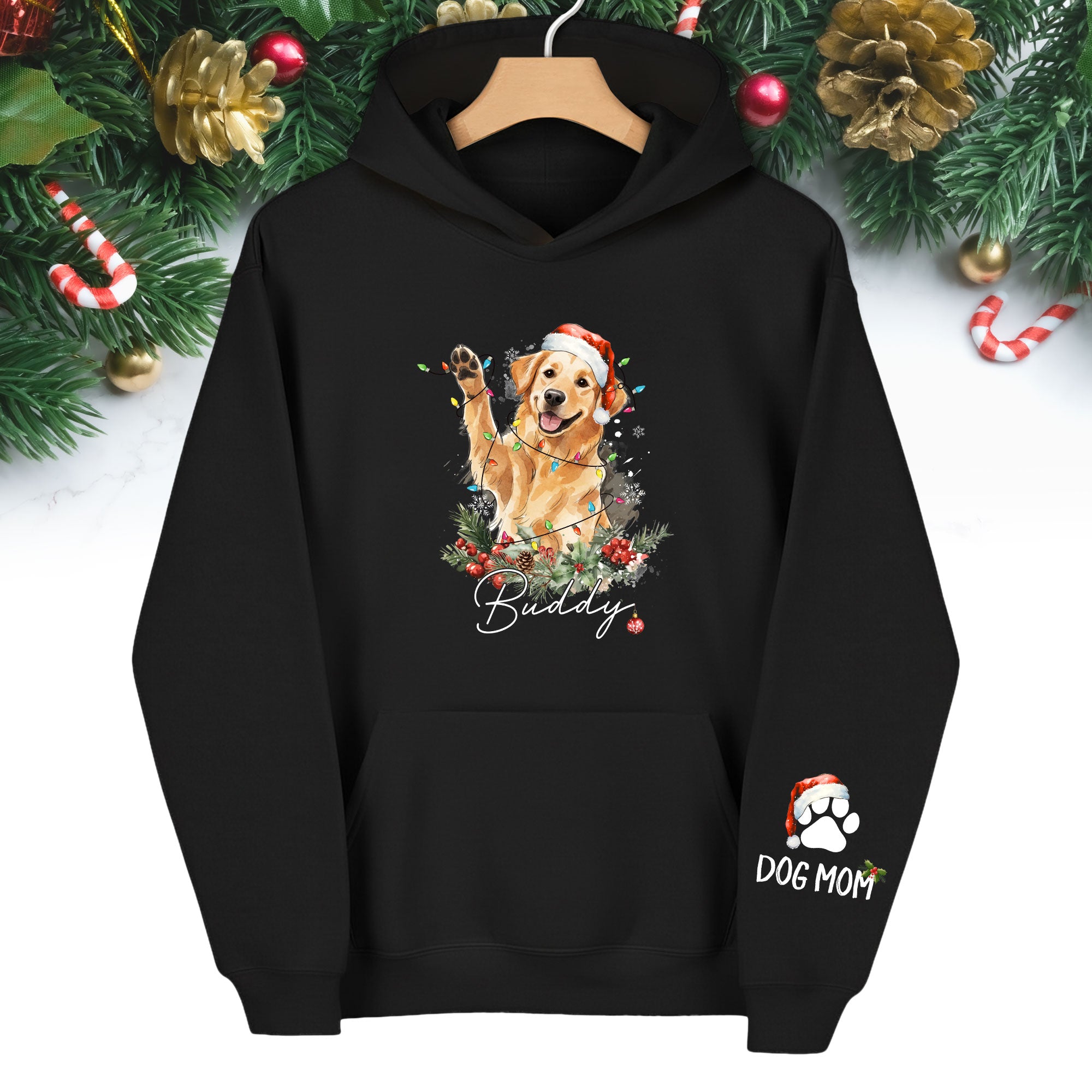 Personalized Dog Mom Hoodie – Custom Photo Hoodie with Your Dog’s Christmas Spirit