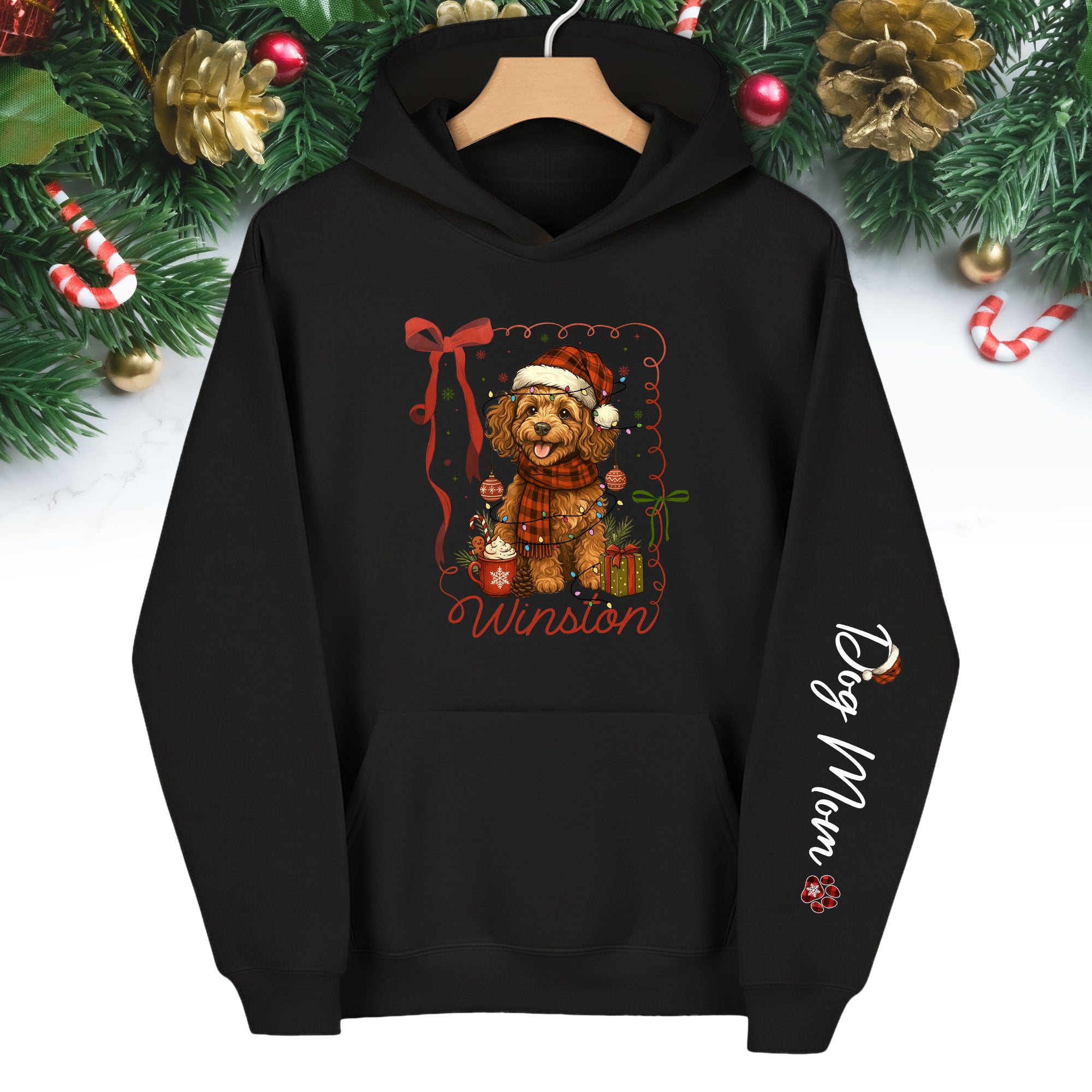 Custom Holiday Dog Mom Hoodie – Personalized Christmas Hoodie with Your Dog’s Photo