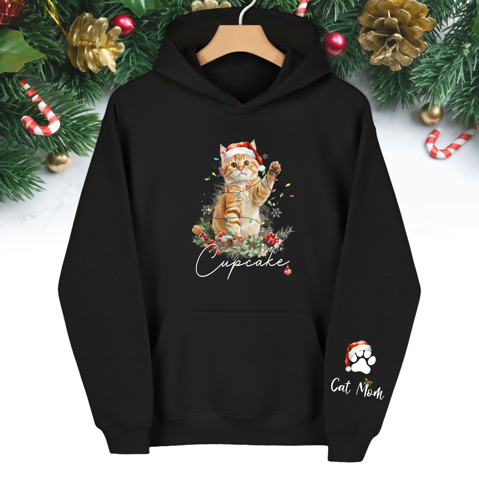 Custom Cat Mom Hoodie – Personalized Pet Photo Hoodie, Cute Christmas Gift for Women