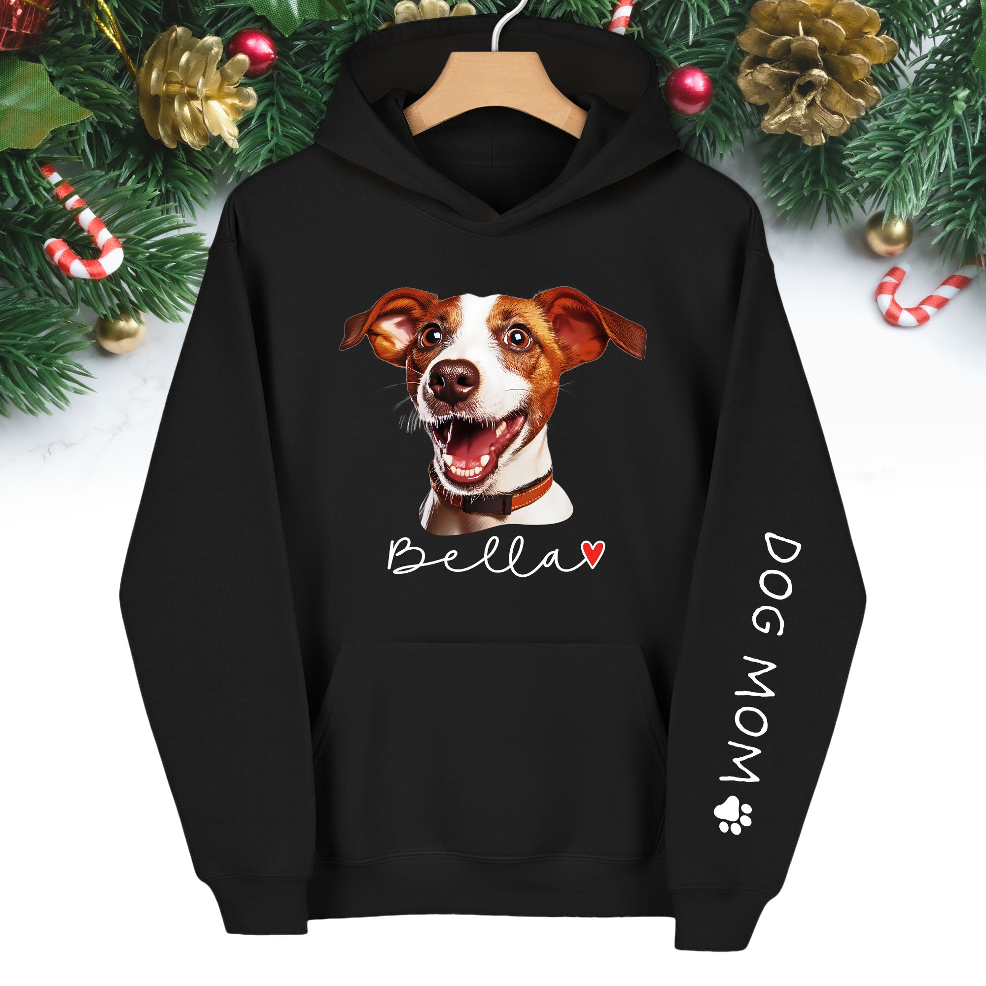 Custom Pet Photo Hoodie – Personalized Dog Photo Hoodie with Name, Dog Mom Gift